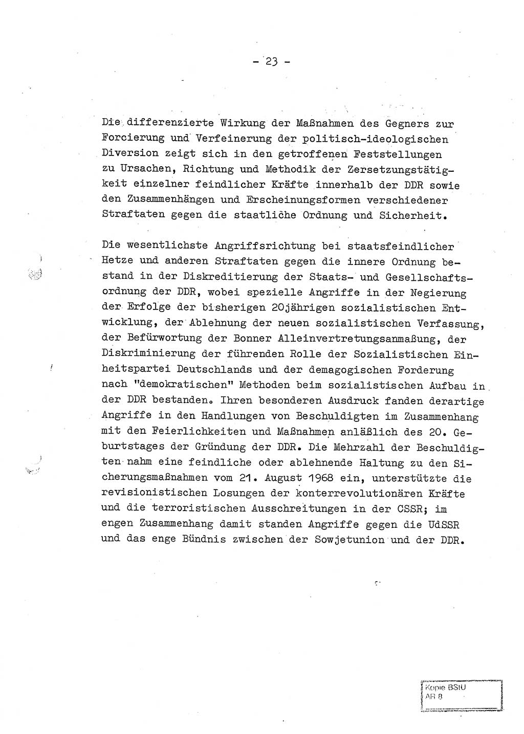 Jahresbericht der Hauptabteilung (HA) Ⅸ 1969 des Ministeriums für Staatssicherheit (MfS) der Deutschen Demokratischen Republik (DDR), Berlin 1970, Seite 23 (J.-Ber. MfS DDR HA Ⅸ /69 1970, S. 23)