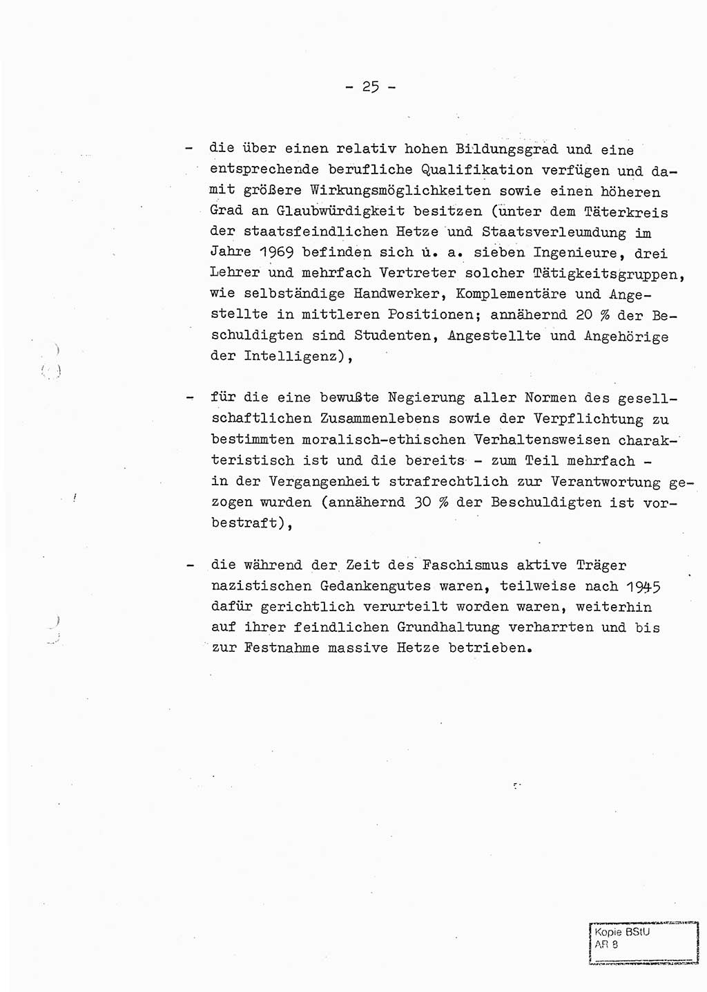 Jahresbericht der Hauptabteilung (HA) Ⅸ 1969 des Ministeriums für Staatssicherheit (MfS) der Deutschen Demokratischen Republik (DDR), Berlin 1970, Seite 25 (J.-Ber. MfS DDR HA Ⅸ /69 1970, S. 25)