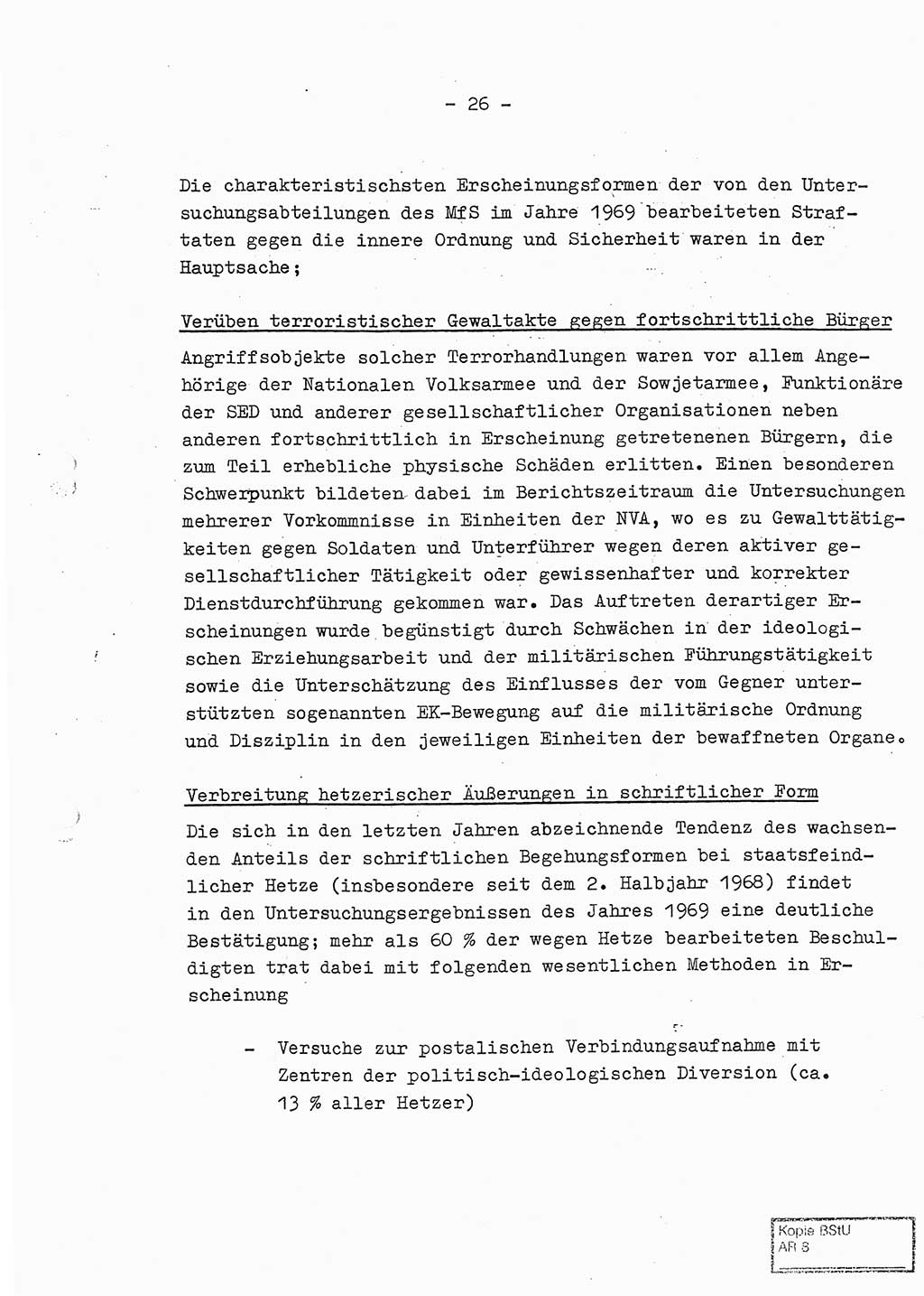 Jahresbericht der Hauptabteilung (HA) Ⅸ 1969 des Ministeriums für Staatssicherheit (MfS) der Deutschen Demokratischen Republik (DDR), Berlin 1970, Seite 26 (J.-Ber. MfS DDR HA Ⅸ /69 1970, S. 26)