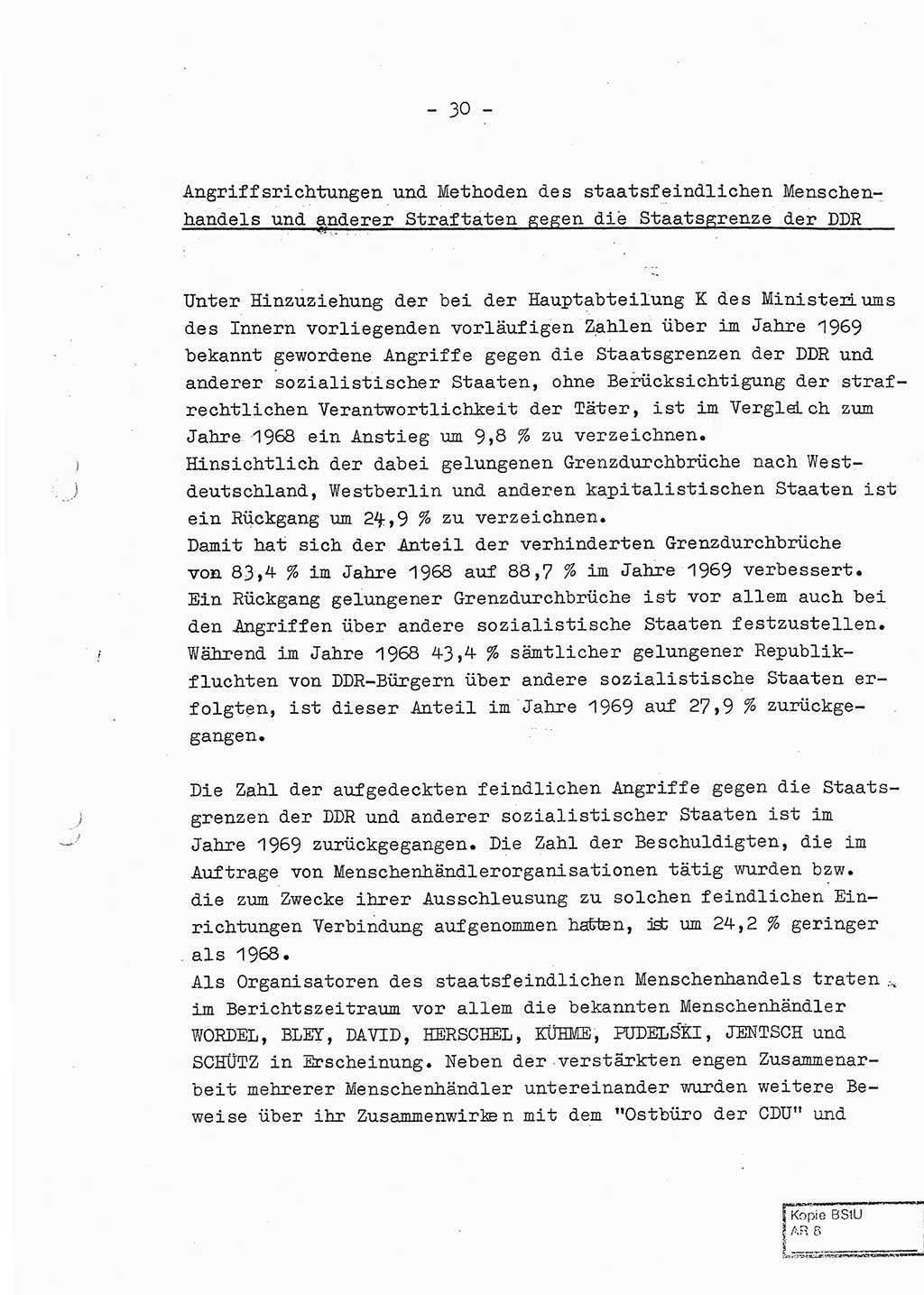 Jahresbericht der Hauptabteilung (HA) Ⅸ 1969 des Ministeriums für Staatssicherheit (MfS) der Deutschen Demokratischen Republik (DDR), Berlin 1970, Seite 30 (J.-Ber. MfS DDR HA Ⅸ /69 1970, S. 30)
