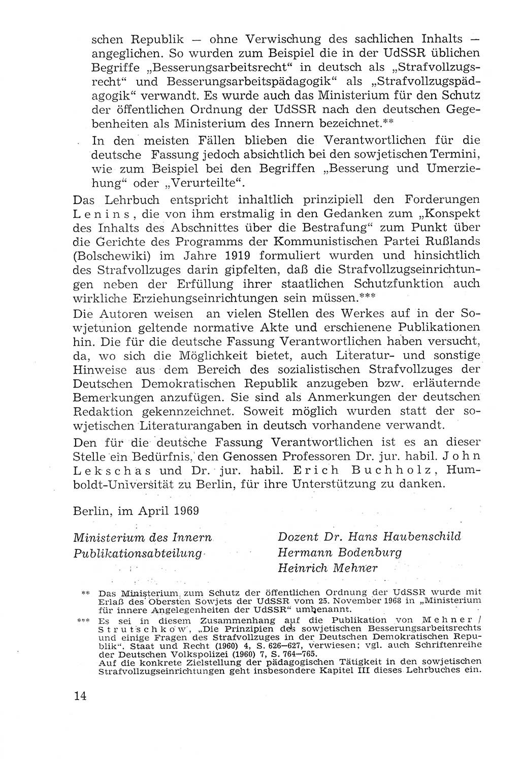 Lehrbuch der Strafvollzugspädagogik [Deutsche Demokratische Republik (DDR)] 1969, Seite 14 (Lb. SV-Pd. DDR 1969, S. 14)