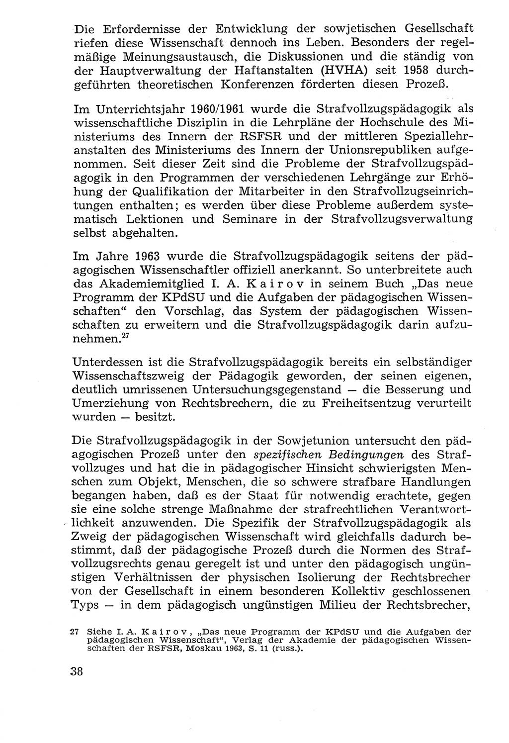 Lehrbuch der Strafvollzugspädagogik [Deutsche Demokratische Republik (DDR)] 1969, Seite 38 (Lb. SV-Pd. DDR 1969, S. 38)
