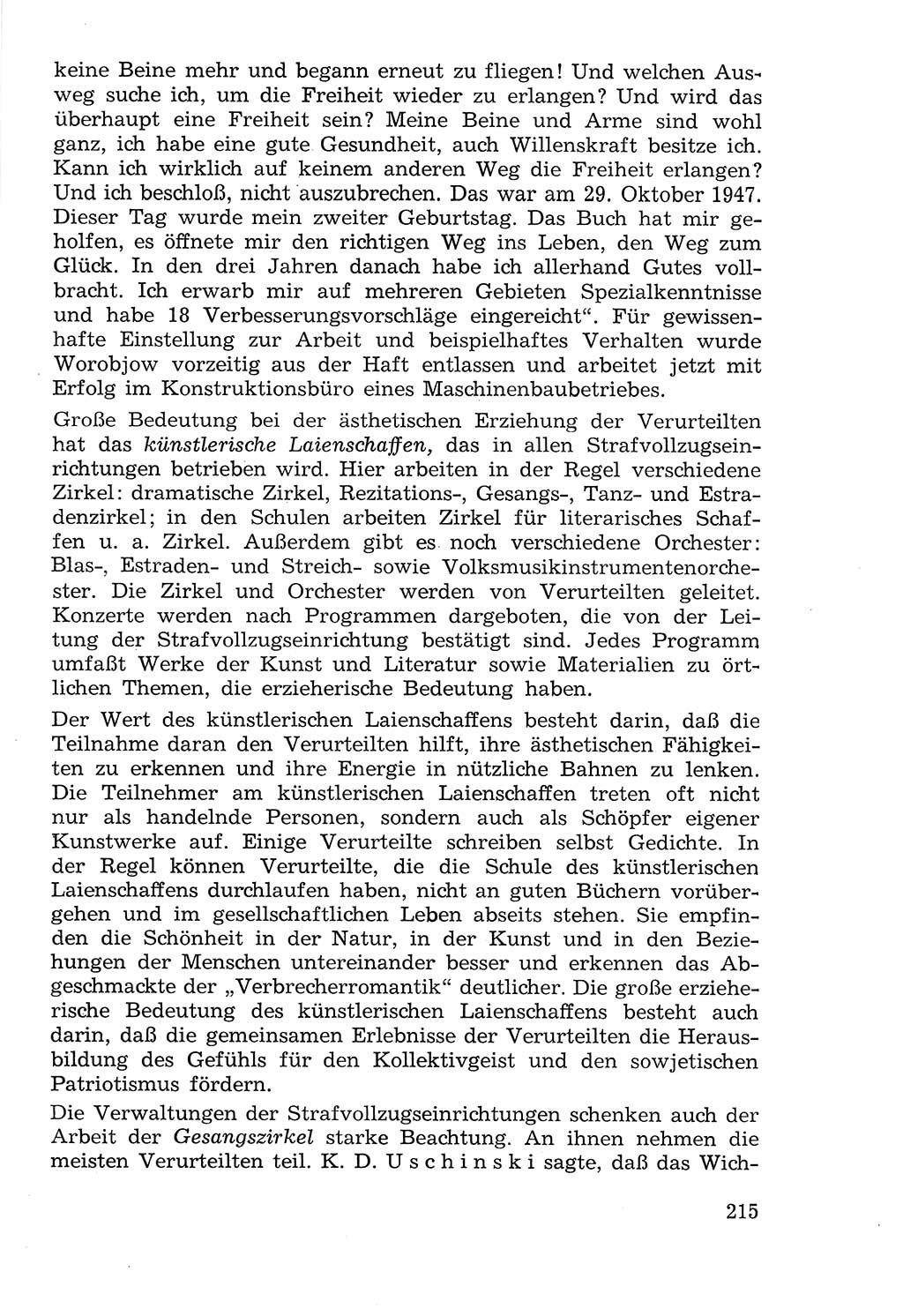 Lehrbuch der Strafvollzugspädagogik [Deutsche Demokratische Republik (DDR)] 1969, Seite 215 (Lb. SV-Pd. DDR 1969, S. 215)