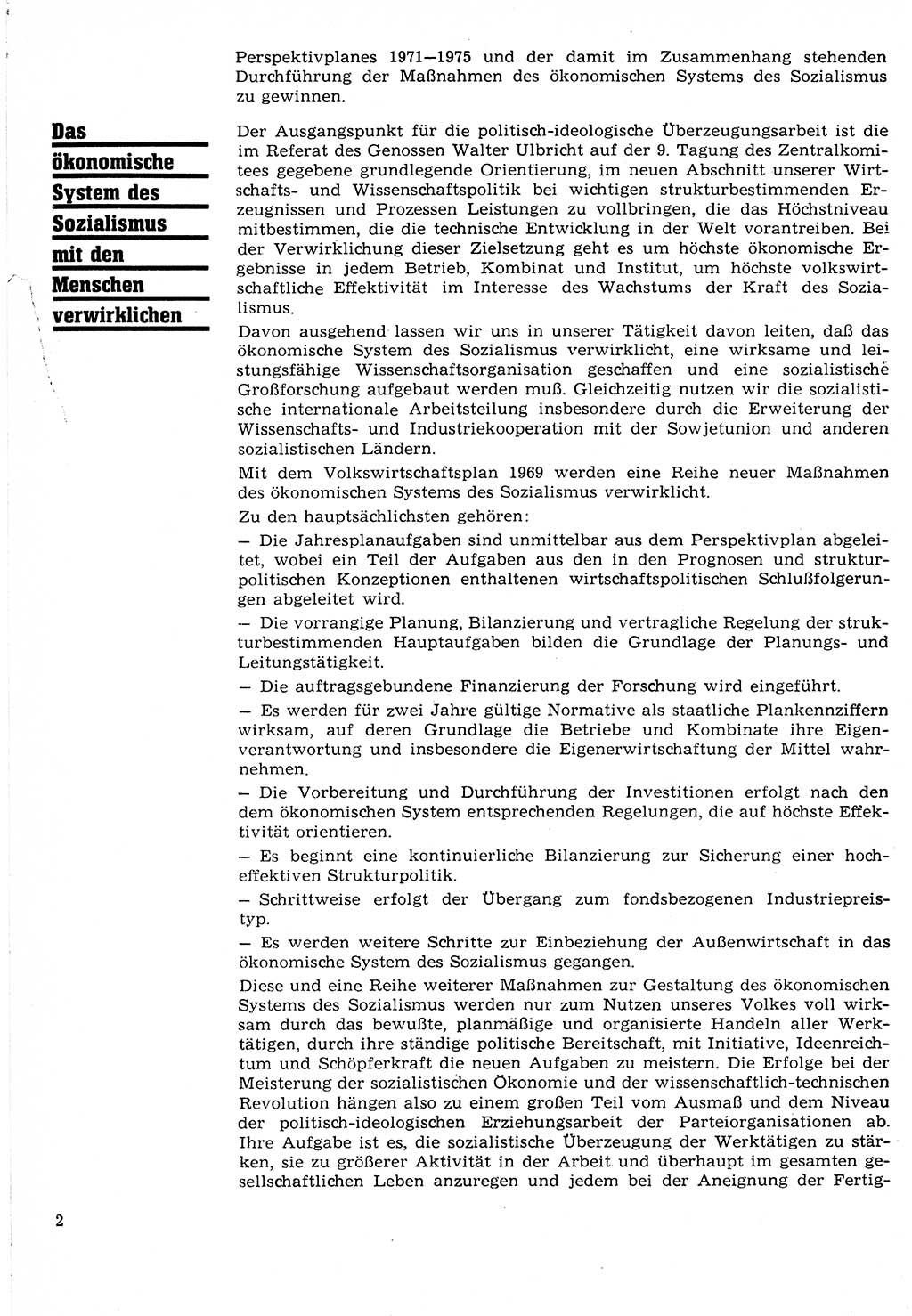 Neuer Weg (NW), Organ des Zentralkomitees (ZK) der SED (Sozialistische Einheitspartei Deutschlands) für Fragen des Parteilebens, 24. Jahrgang [Deutsche Demokratische Republik (DDR)] 1969, Seite 2 (NW ZK SED DDR 1969, S. 2)