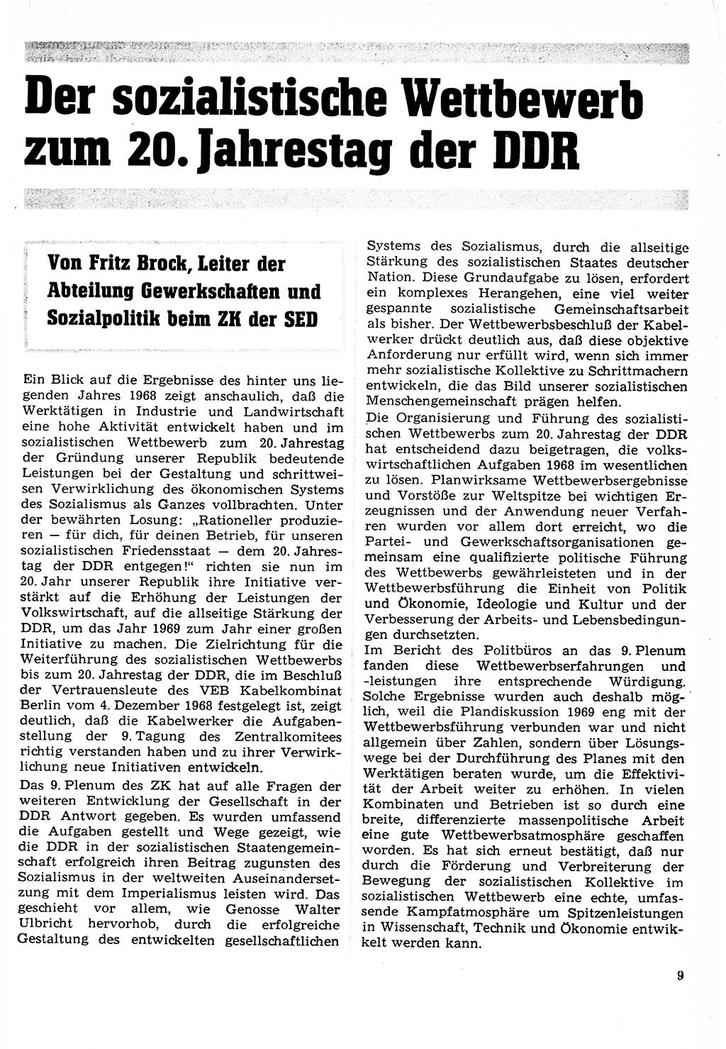 Neuer Weg (NW), Organ des Zentralkomitees (ZK) der SED (Sozialistische Einheitspartei Deutschlands) für Fragen des Parteilebens, 24. Jahrgang [Deutsche Demokratische Republik (DDR)] 1969, Seite 9 (NW ZK SED DDR 1969, S. 9)