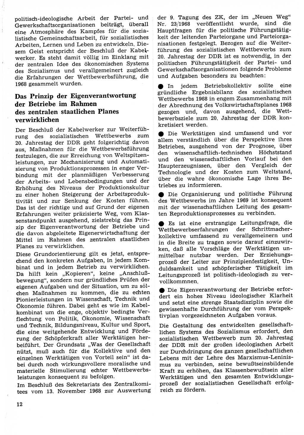 Neuer Weg (NW), Organ des Zentralkomitees (ZK) der SED (Sozialistische Einheitspartei Deutschlands) für Fragen des Parteilebens, 24. Jahrgang [Deutsche Demokratische Republik (DDR)] 1969, Seite 12 (NW ZK SED DDR 1969, S. 12)