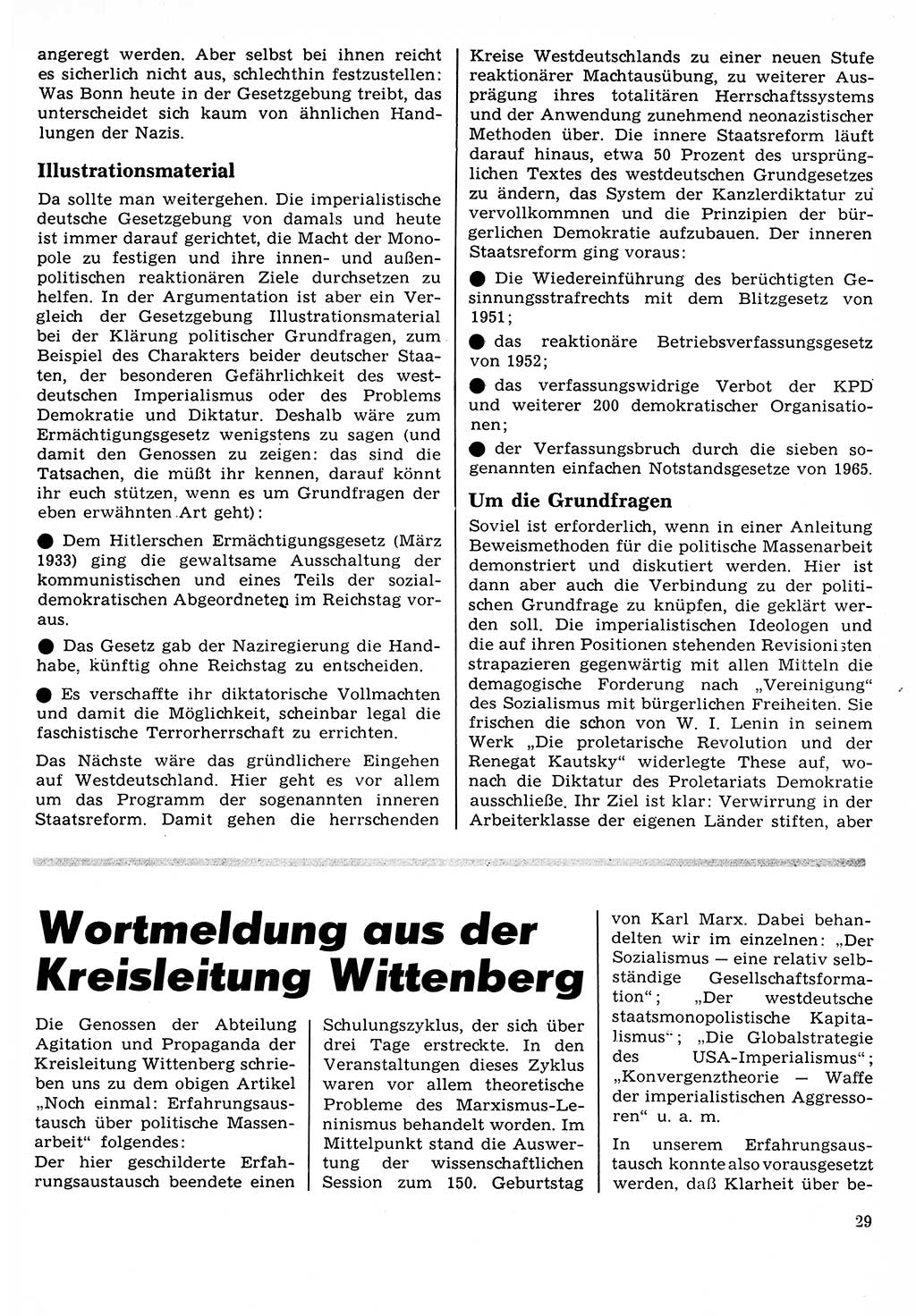 Neuer Weg (NW), Organ des Zentralkomitees (ZK) der SED (Sozialistische Einheitspartei Deutschlands) für Fragen des Parteilebens, 24. Jahrgang [Deutsche Demokratische Republik (DDR)] 1969, Seite 29 (NW ZK SED DDR 1969, S. 29)