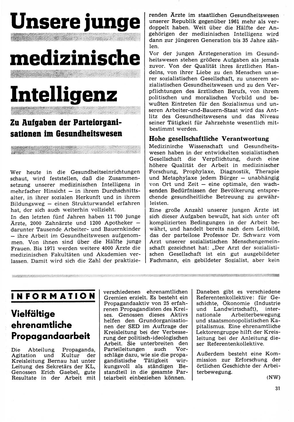 Neuer Weg (NW), Organ des Zentralkomitees (ZK) der SED (Sozialistische Einheitspartei Deutschlands) für Fragen des Parteilebens, 24. Jahrgang [Deutsche Demokratische Republik (DDR)] 1969, Seite 31 (NW ZK SED DDR 1969, S. 31)