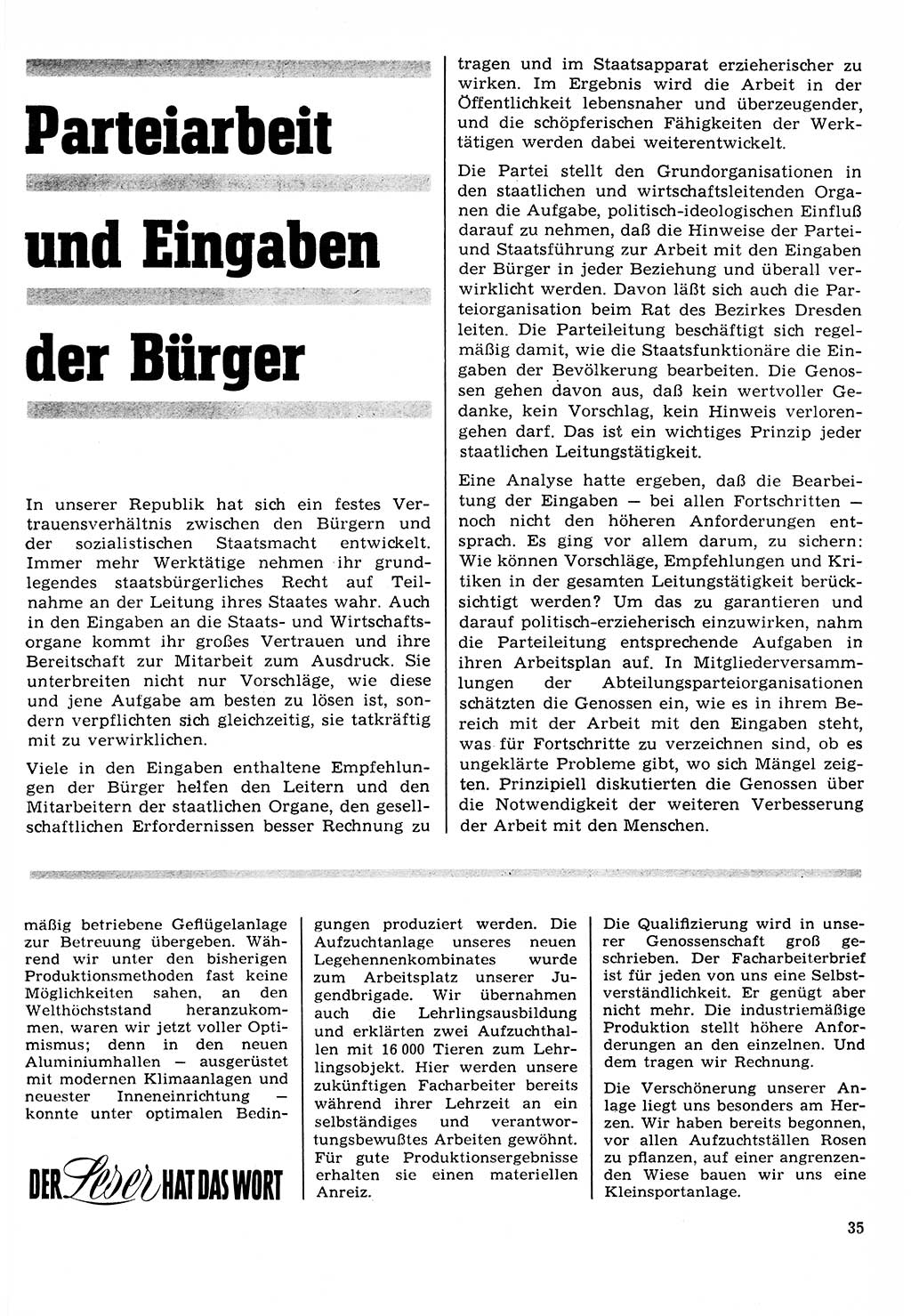 Neuer Weg (NW), Organ des Zentralkomitees (ZK) der SED (Sozialistische Einheitspartei Deutschlands) für Fragen des Parteilebens, 24. Jahrgang [Deutsche Demokratische Republik (DDR)] 1969, Seite 35 (NW ZK SED DDR 1969, S. 35)