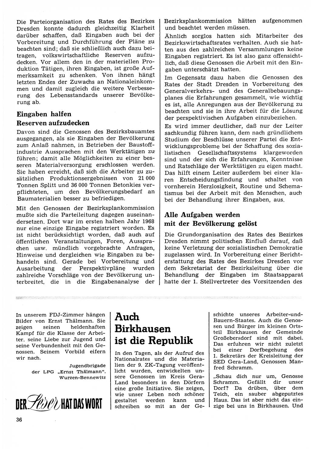 Neuer Weg (NW), Organ des Zentralkomitees (ZK) der SED (Sozialistische Einheitspartei Deutschlands) für Fragen des Parteilebens, 24. Jahrgang [Deutsche Demokratische Republik (DDR)] 1969, Seite 36 (NW ZK SED DDR 1969, S. 36)