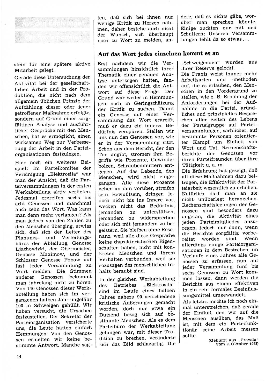 Neuer Weg (NW), Organ des Zentralkomitees (ZK) der SED (Sozialistische Einheitspartei Deutschlands) für Fragen des Parteilebens, 24. Jahrgang [Deutsche Demokratische Republik (DDR)] 1969, Seite 44 (NW ZK SED DDR 1969, S. 44)