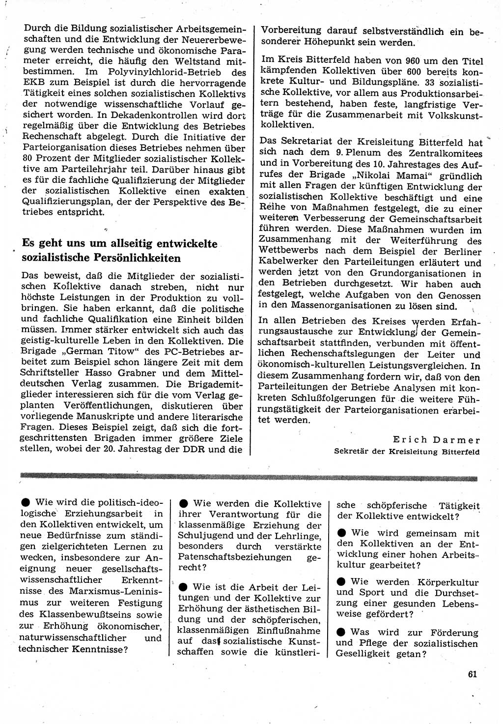 Neuer Weg (NW), Organ des Zentralkomitees (ZK) der SED (Sozialistische Einheitspartei Deutschlands) für Fragen des Parteilebens, 24. Jahrgang [Deutsche Demokratische Republik (DDR)] 1969, Seite 61 (NW ZK SED DDR 1969, S. 61)