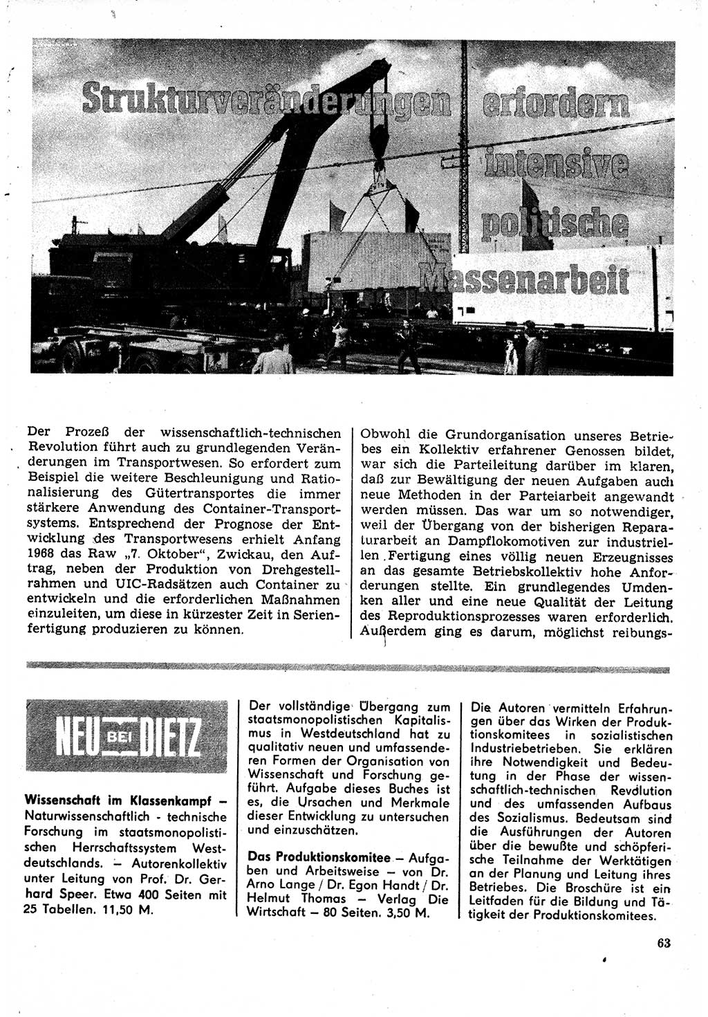 Neuer Weg (NW), Organ des Zentralkomitees (ZK) der SED (Sozialistische Einheitspartei Deutschlands) für Fragen des Parteilebens, 24. Jahrgang [Deutsche Demokratische Republik (DDR)] 1969, Seite 63 (NW ZK SED DDR 1969, S. 63)