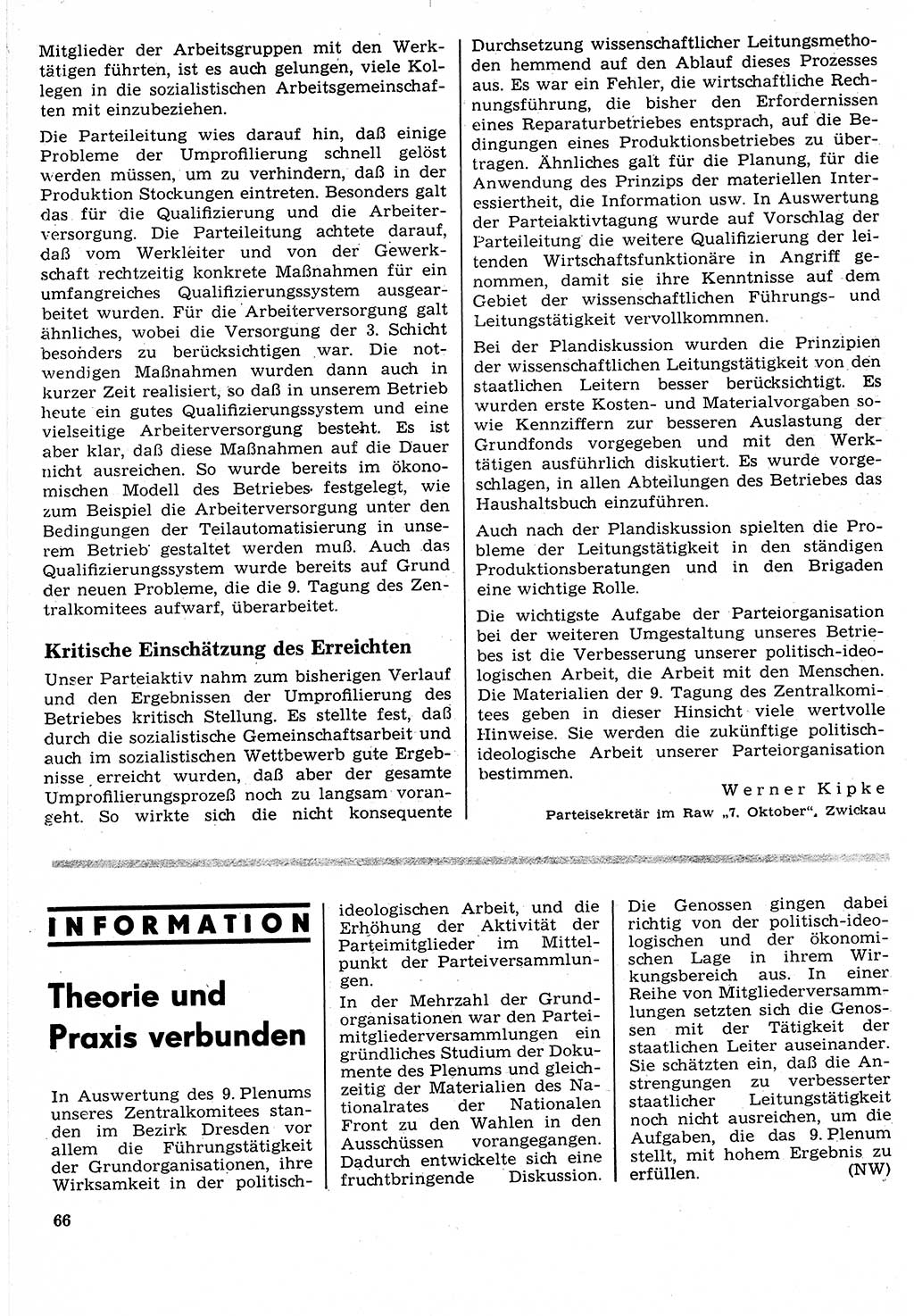 Neuer Weg (NW), Organ des Zentralkomitees (ZK) der SED (Sozialistische Einheitspartei Deutschlands) für Fragen des Parteilebens, 24. Jahrgang [Deutsche Demokratische Republik (DDR)] 1969, Seite 66 (NW ZK SED DDR 1969, S. 66)