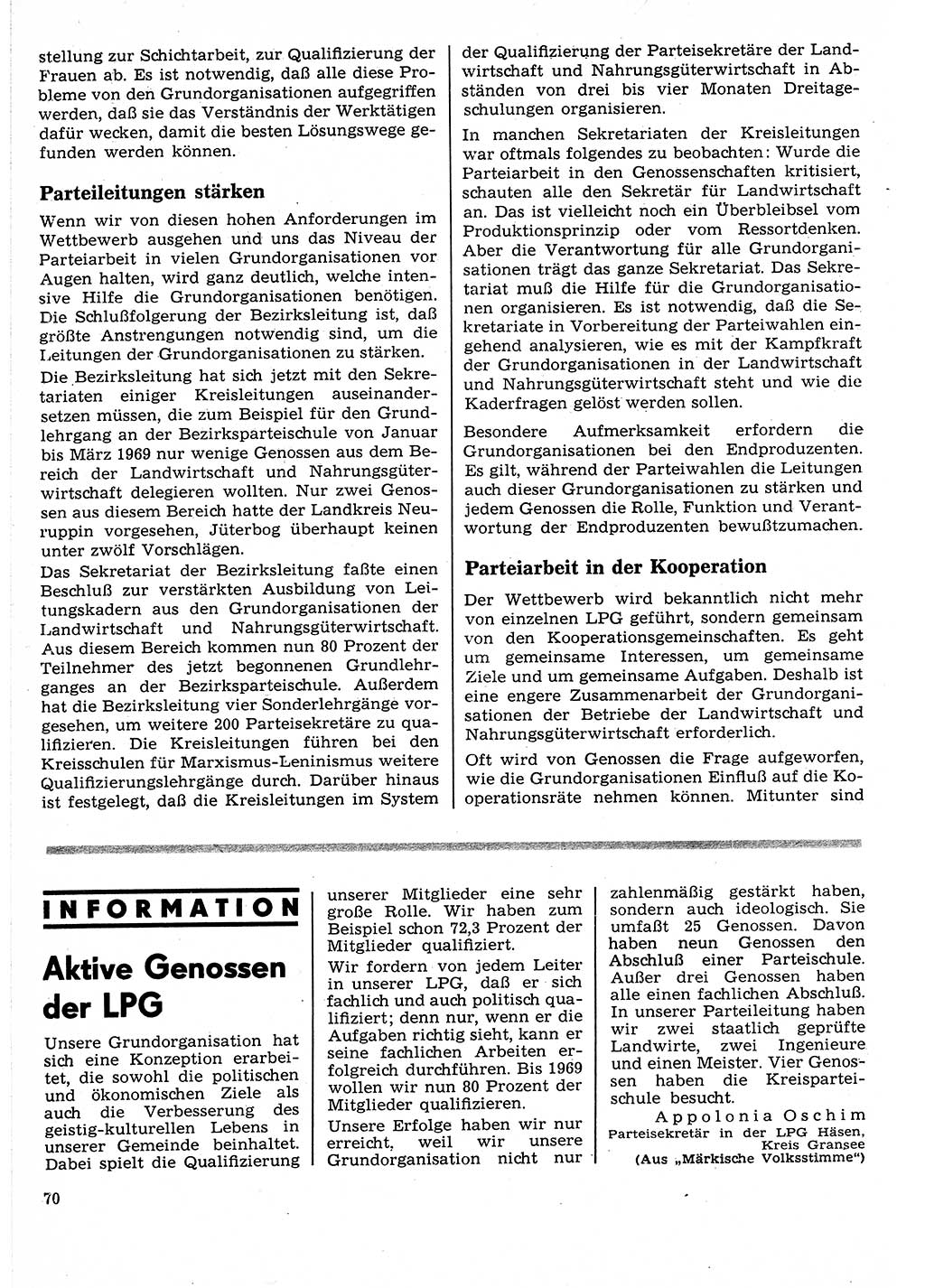 Neuer Weg (NW), Organ des Zentralkomitees (ZK) der SED (Sozialistische Einheitspartei Deutschlands) für Fragen des Parteilebens, 24. Jahrgang [Deutsche Demokratische Republik (DDR)] 1969, Seite 70 (NW ZK SED DDR 1969, S. 70)