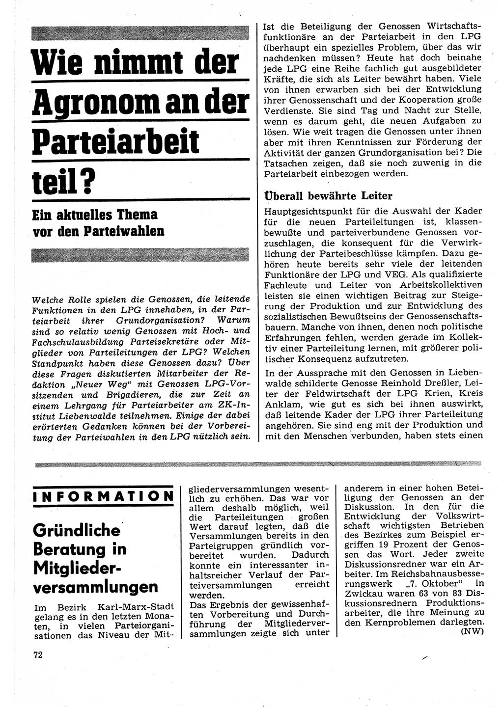 Neuer Weg (NW), Organ des Zentralkomitees (ZK) der SED (Sozialistische Einheitspartei Deutschlands) für Fragen des Parteilebens, 24. Jahrgang [Deutsche Demokratische Republik (DDR)] 1969, Seite 72 (NW ZK SED DDR 1969, S. 72)