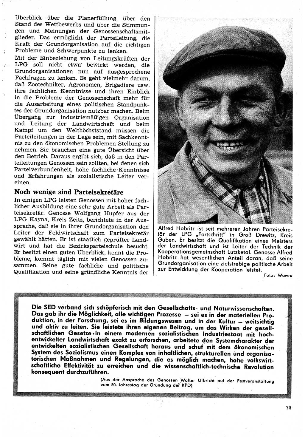 Neuer Weg (NW), Organ des Zentralkomitees (ZK) der SED (Sozialistische Einheitspartei Deutschlands) für Fragen des Parteilebens, 24. Jahrgang [Deutsche Demokratische Republik (DDR)] 1969, Seite 73 (NW ZK SED DDR 1969, S. 73)
