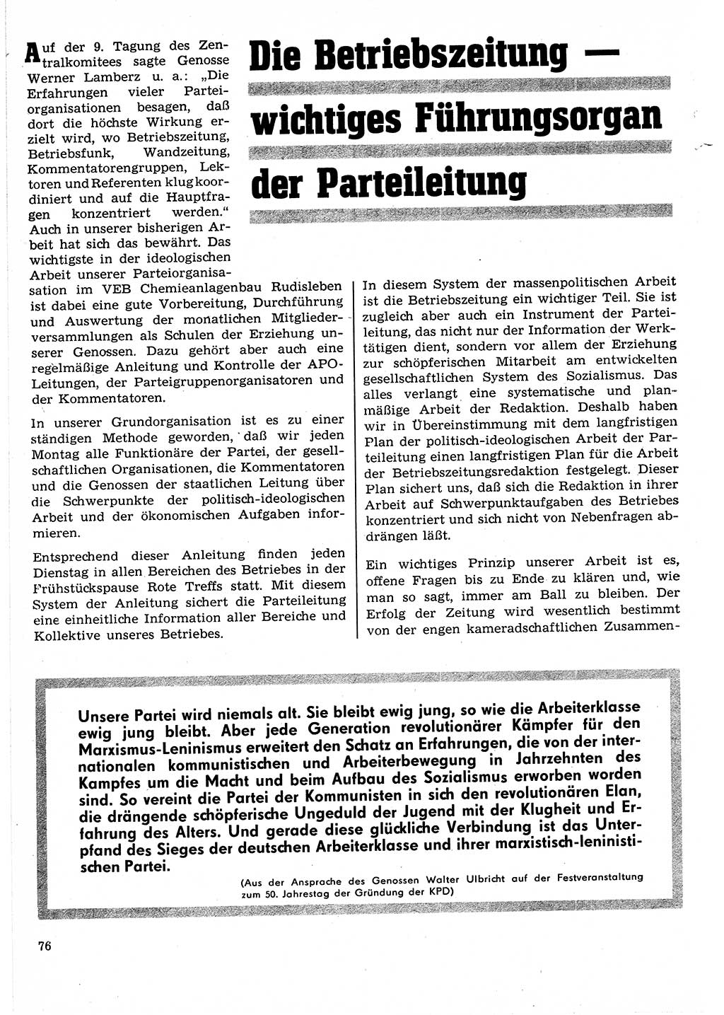 Neuer Weg (NW), Organ des Zentralkomitees (ZK) der SED (Sozialistische Einheitspartei Deutschlands) für Fragen des Parteilebens, 24. Jahrgang [Deutsche Demokratische Republik (DDR)] 1969, Seite 76 (NW ZK SED DDR 1969, S. 76)