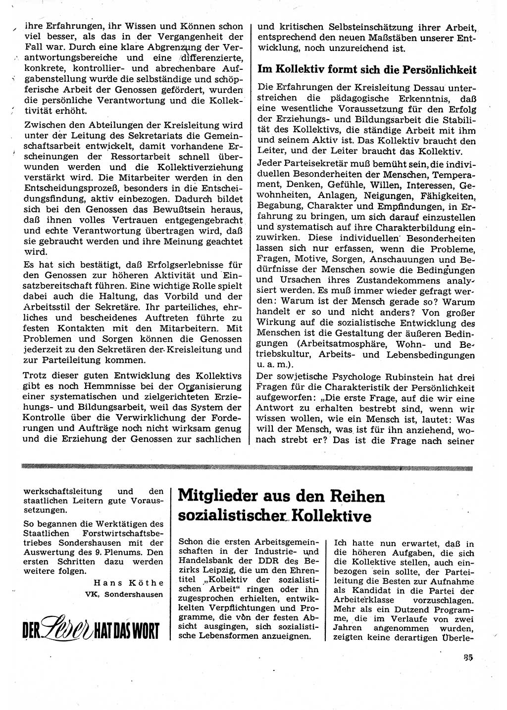 Neuer Weg (NW), Organ des Zentralkomitees (ZK) der SED (Sozialistische Einheitspartei Deutschlands) für Fragen des Parteilebens, 24. Jahrgang [Deutsche Demokratische Republik (DDR)] 1969, Seite 85 (NW ZK SED DDR 1969, S. 85)