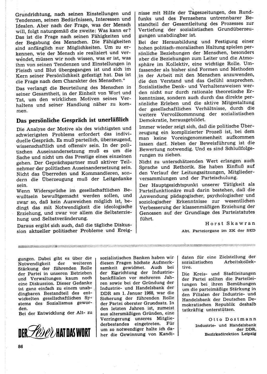 Neuer Weg (NW), Organ des Zentralkomitees (ZK) der SED (Sozialistische Einheitspartei Deutschlands) für Fragen des Parteilebens, 24. Jahrgang [Deutsche Demokratische Republik (DDR)] 1969, Seite 86 (NW ZK SED DDR 1969, S. 86)