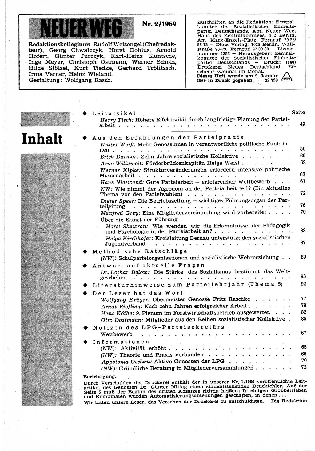 Neuer Weg (NW), Organ des Zentralkomitees (ZK) der SED (Sozialistische Einheitspartei Deutschlands) für Fragen des Parteilebens, 24. Jahrgang [Deutsche Demokratische Republik (DDR)] 1969, Seite 96 (NW ZK SED DDR 1969, S. 96)