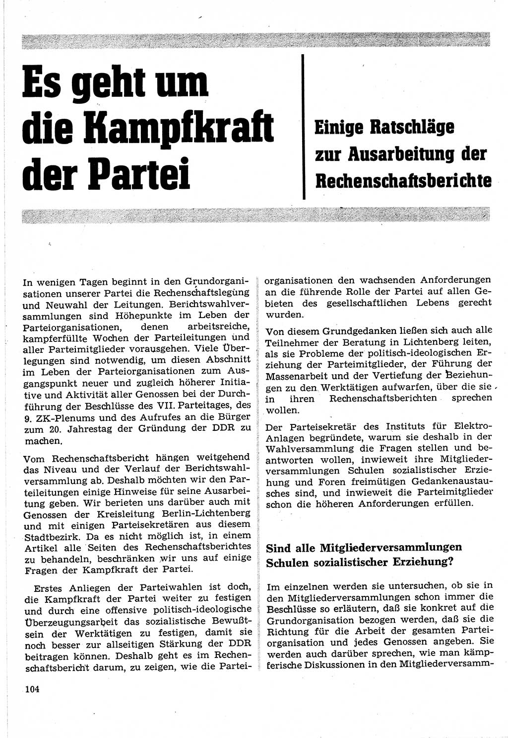 Neuer Weg (NW), Organ des Zentralkomitees (ZK) der SED (Sozialistische Einheitspartei Deutschlands) für Fragen des Parteilebens, 24. Jahrgang [Deutsche Demokratische Republik (DDR)] 1969, Seite 104 (NW ZK SED DDR 1969, S. 104)