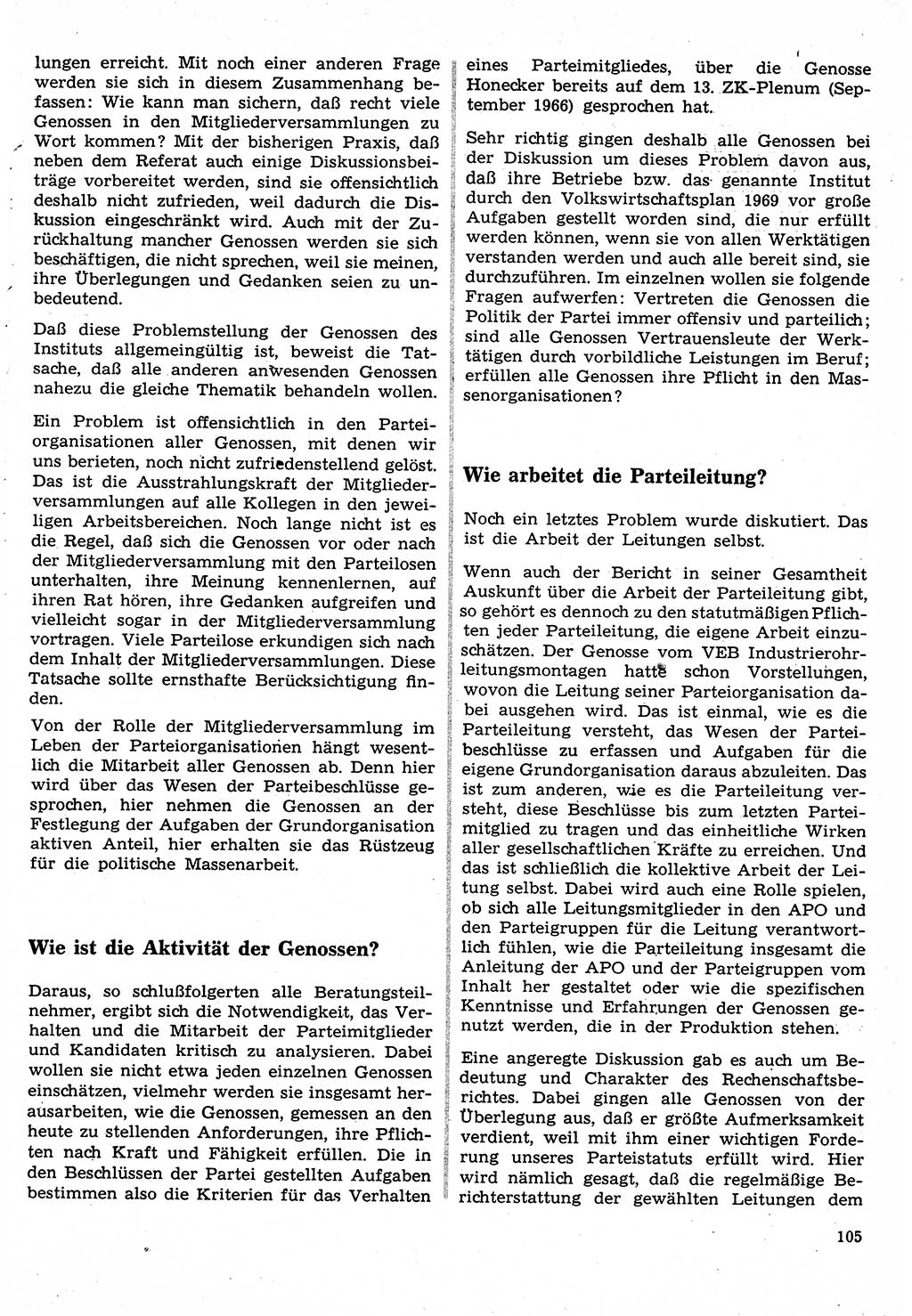 Neuer Weg (NW), Organ des Zentralkomitees (ZK) der SED (Sozialistische Einheitspartei Deutschlands) für Fragen des Parteilebens, 24. Jahrgang [Deutsche Demokratische Republik (DDR)] 1969, Seite 105 (NW ZK SED DDR 1969, S. 105)