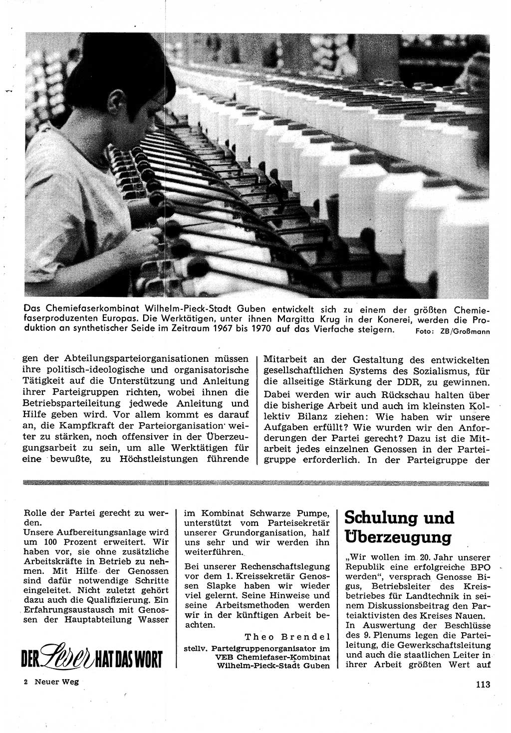 Neuer Weg (NW), Organ des Zentralkomitees (ZK) der SED (Sozialistische Einheitspartei Deutschlands) für Fragen des Parteilebens, 24. Jahrgang [Deutsche Demokratische Republik (DDR)] 1969, Seite 113 (NW ZK SED DDR 1969, S. 113)