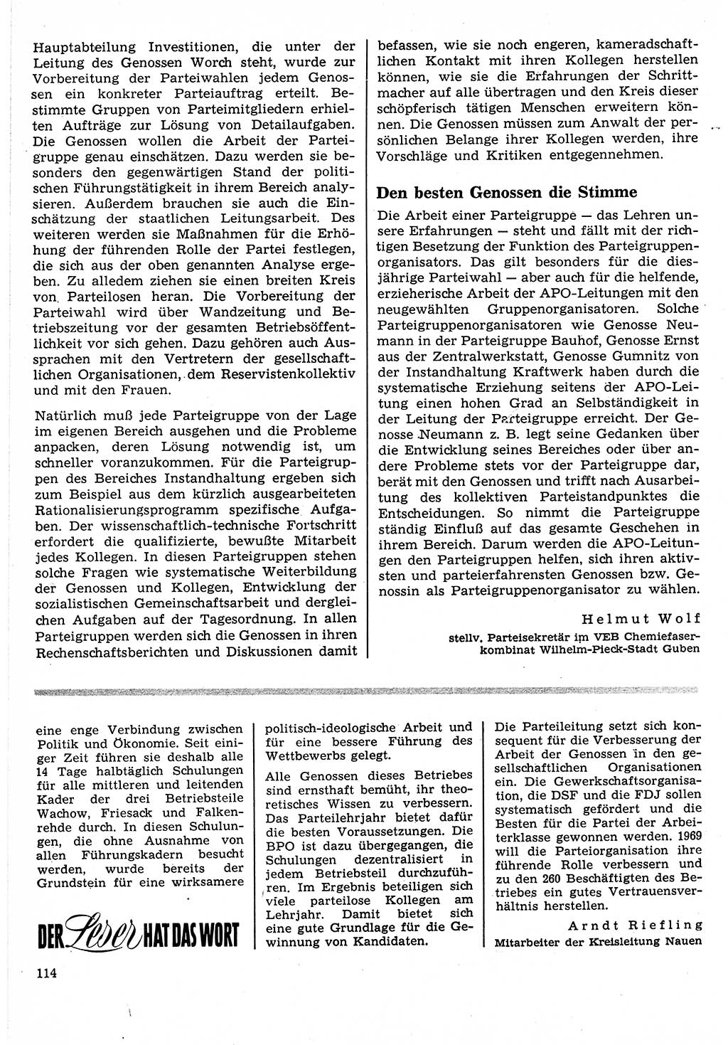 Neuer Weg (NW), Organ des Zentralkomitees (ZK) der SED (Sozialistische Einheitspartei Deutschlands) für Fragen des Parteilebens, 24. Jahrgang [Deutsche Demokratische Republik (DDR)] 1969, Seite 114 (NW ZK SED DDR 1969, S. 114)