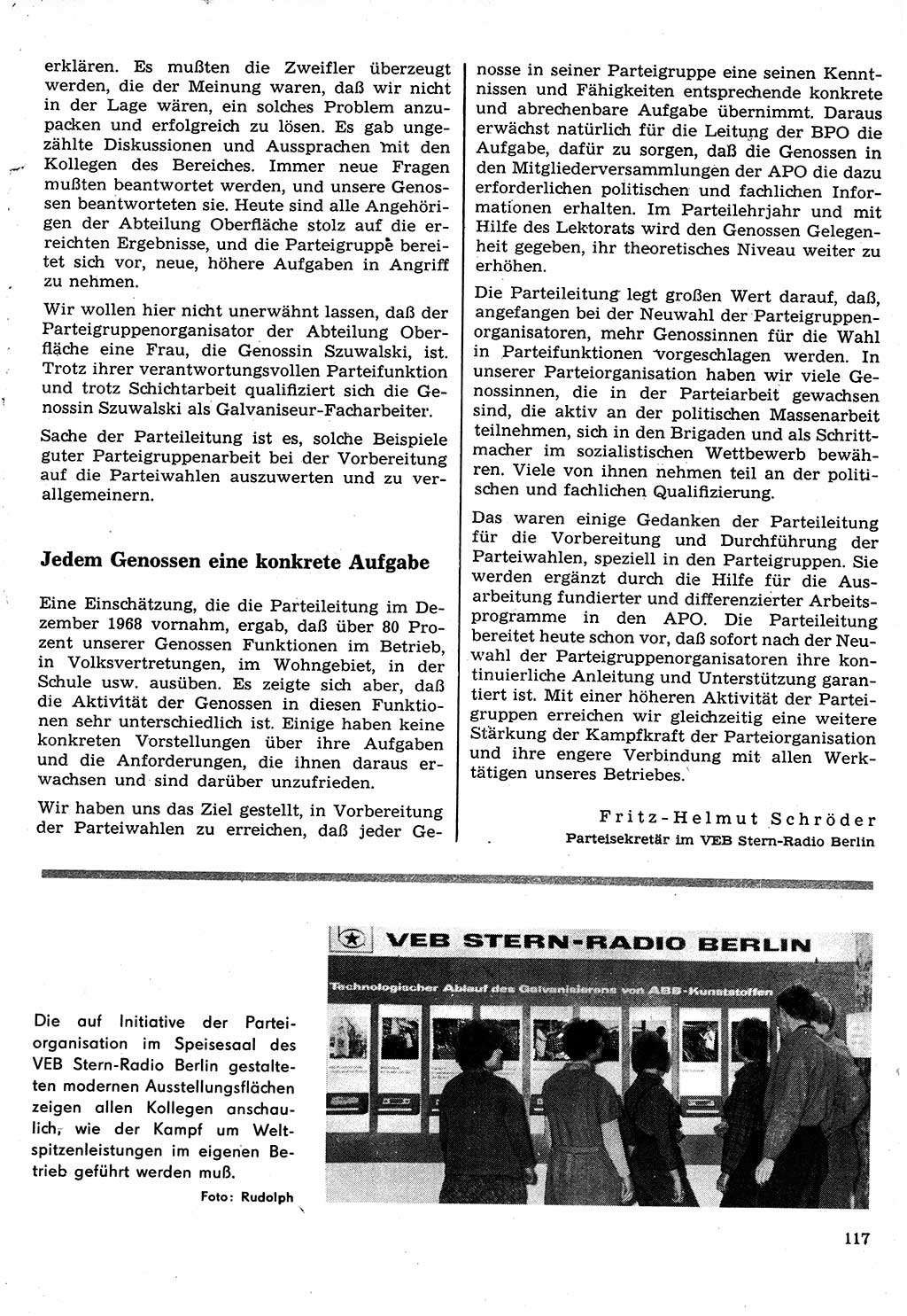 Neuer Weg (NW), Organ des Zentralkomitees (ZK) der SED (Sozialistische Einheitspartei Deutschlands) für Fragen des Parteilebens, 24. Jahrgang [Deutsche Demokratische Republik (DDR)] 1969, Seite 117 (NW ZK SED DDR 1969, S. 117)