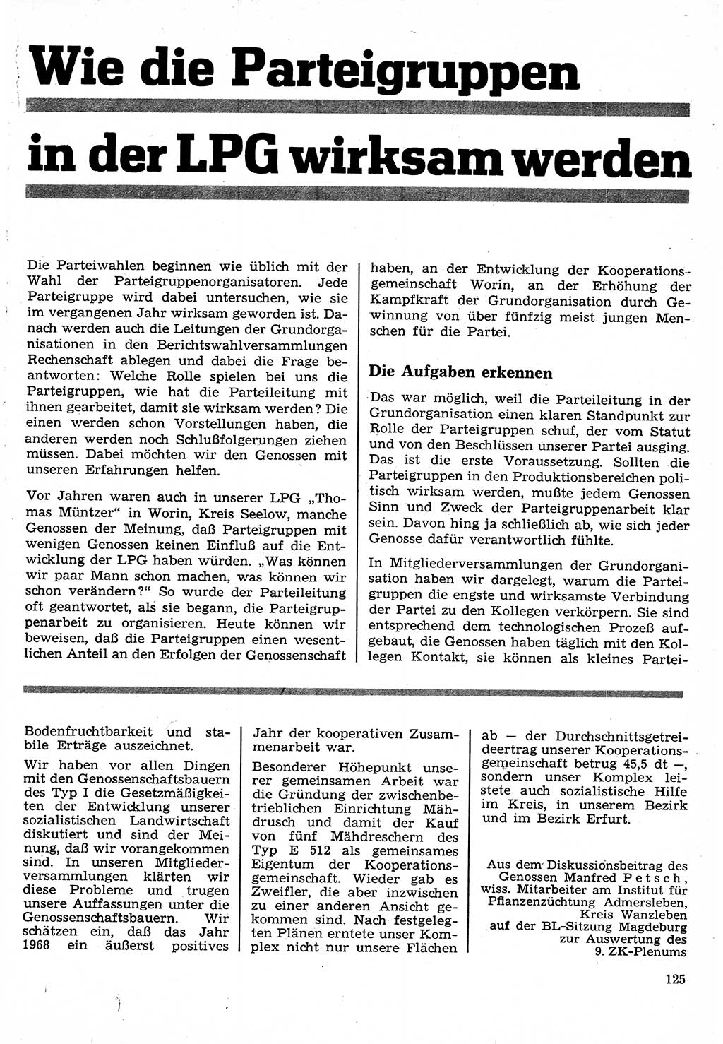 Neuer Weg (NW), Organ des Zentralkomitees (ZK) der SED (Sozialistische Einheitspartei Deutschlands) für Fragen des Parteilebens, 24. Jahrgang [Deutsche Demokratische Republik (DDR)] 1969, Seite 125 (NW ZK SED DDR 1969, S. 125)