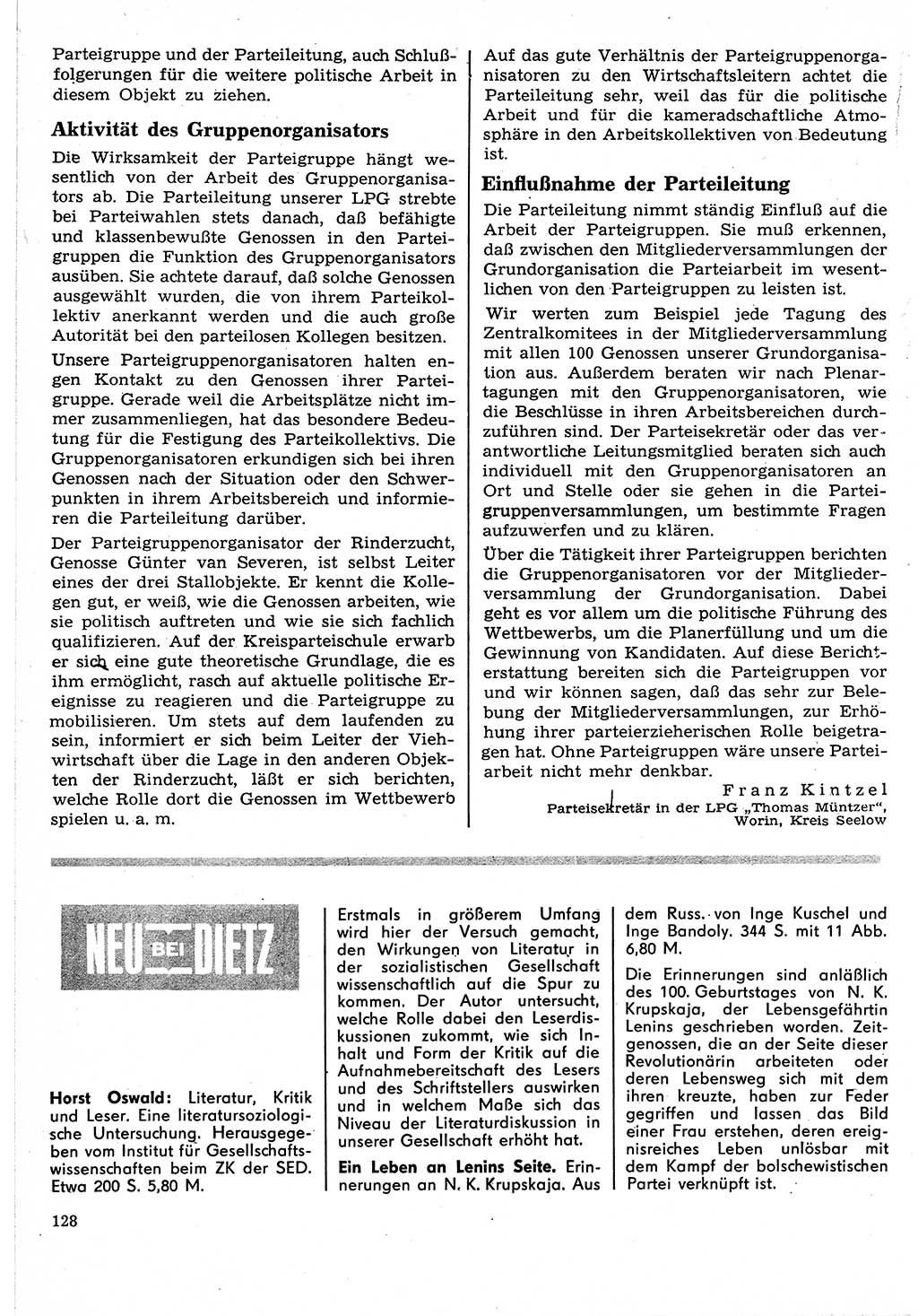 Neuer Weg (NW), Organ des Zentralkomitees (ZK) der SED (Sozialistische Einheitspartei Deutschlands) für Fragen des Parteilebens, 24. Jahrgang [Deutsche Demokratische Republik (DDR)] 1969, Seite 128 (NW ZK SED DDR 1969, S. 128)