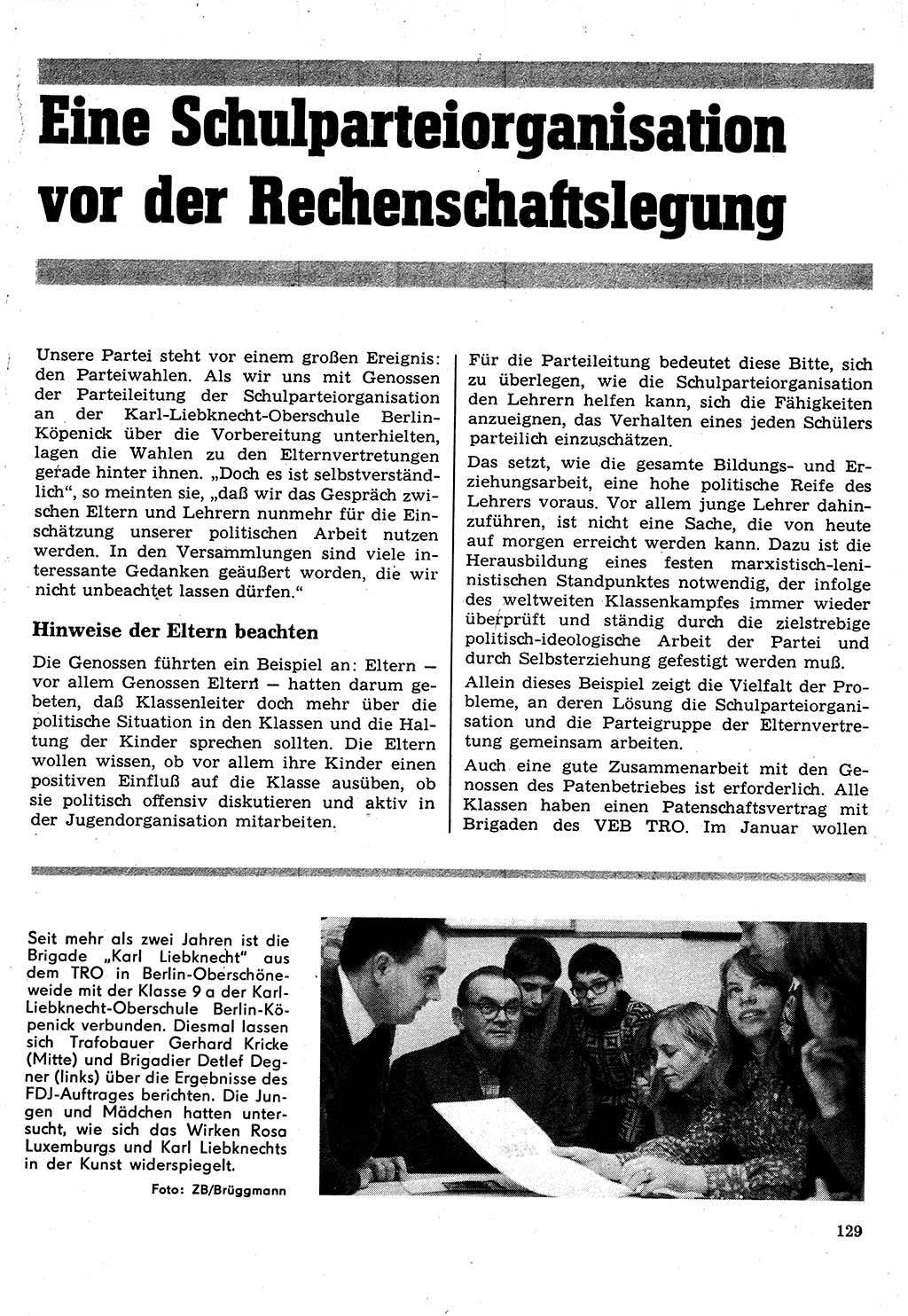 Neuer Weg (NW), Organ des Zentralkomitees (ZK) der SED (Sozialistische Einheitspartei Deutschlands) für Fragen des Parteilebens, 24. Jahrgang [Deutsche Demokratische Republik (DDR)] 1969, Seite 129 (NW ZK SED DDR 1969, S. 129)