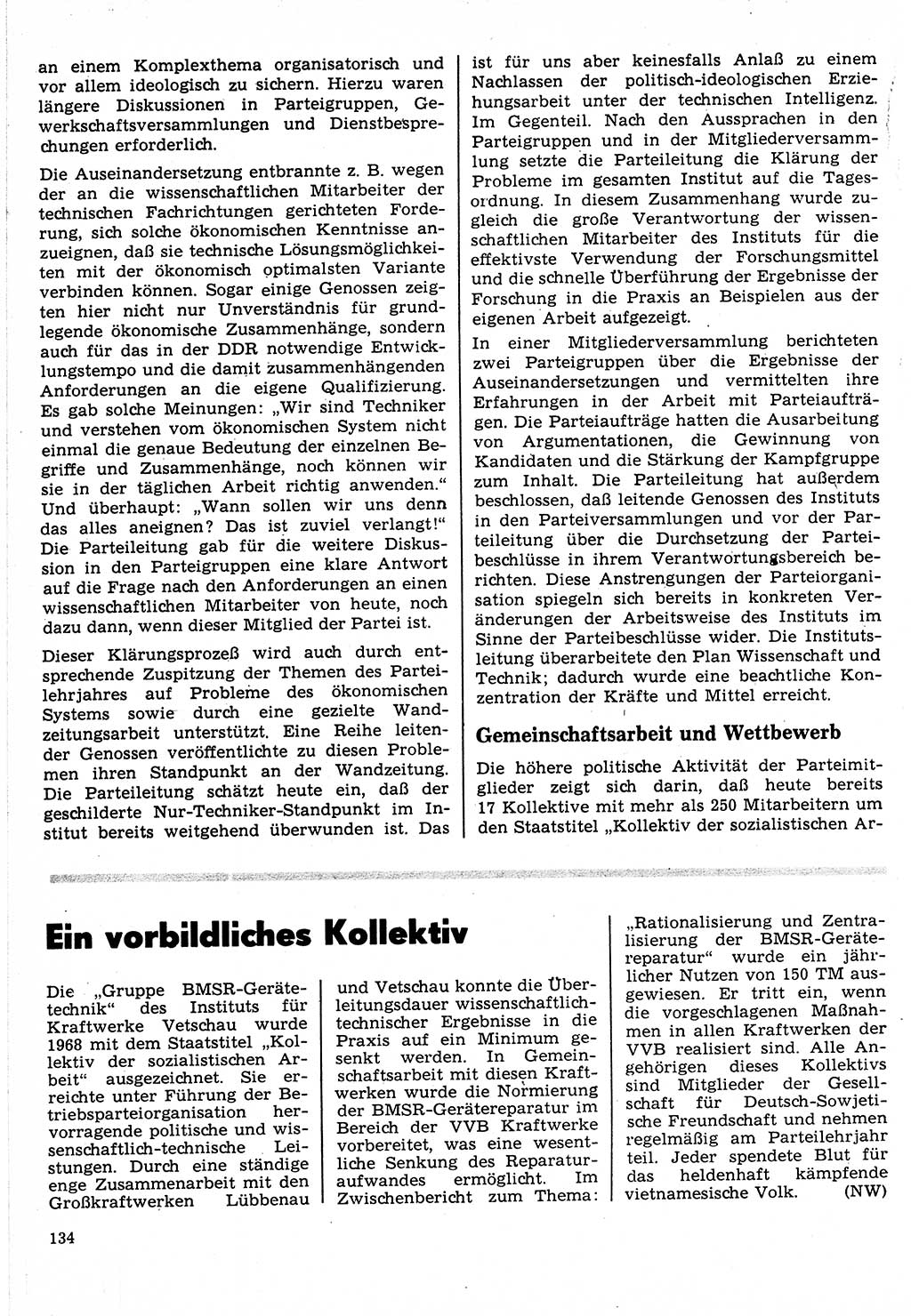Neuer Weg (NW), Organ des Zentralkomitees (ZK) der SED (Sozialistische Einheitspartei Deutschlands) für Fragen des Parteilebens, 24. Jahrgang [Deutsche Demokratische Republik (DDR)] 1969, Seite 134 (NW ZK SED DDR 1969, S. 134)