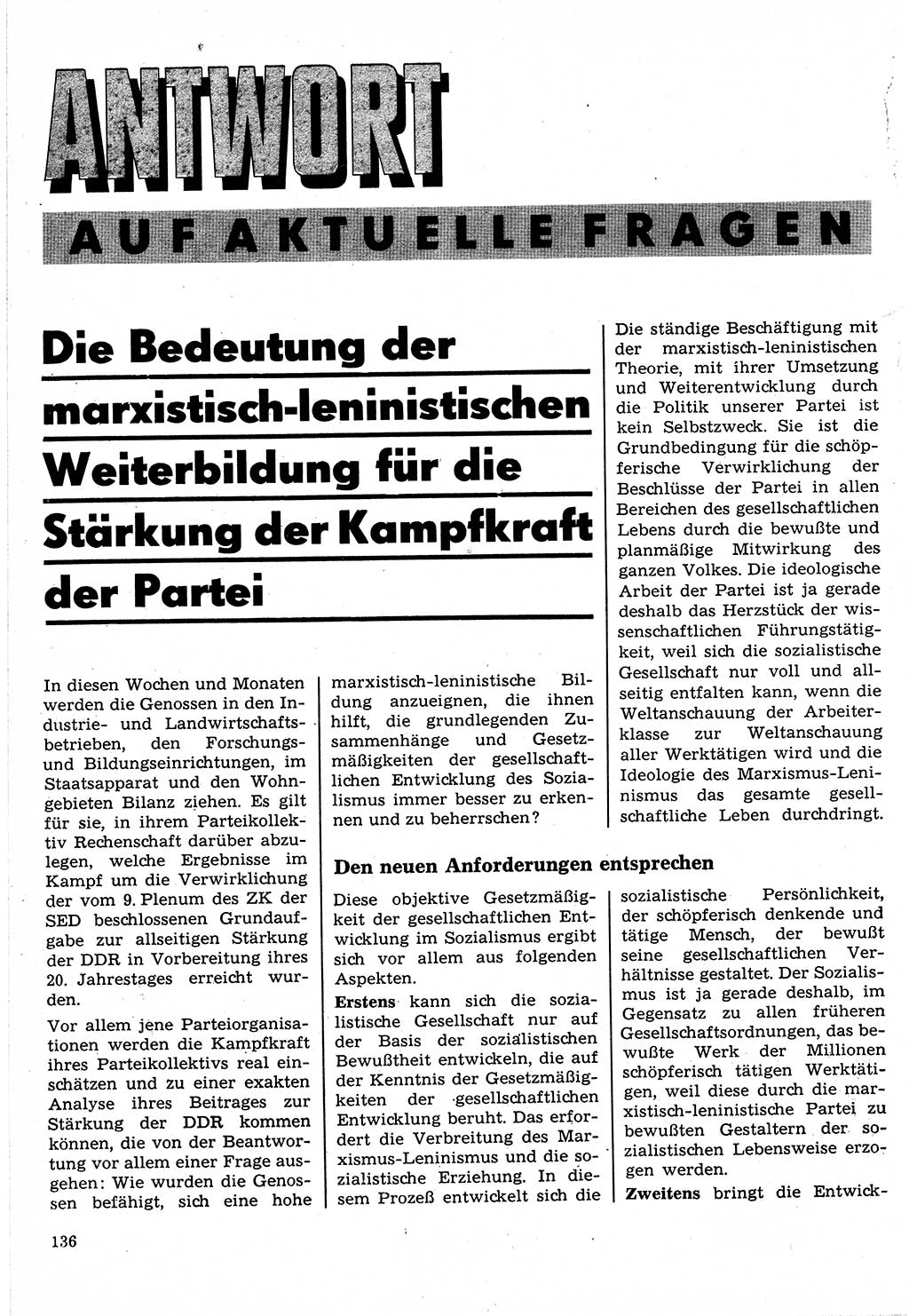 Neuer Weg (NW), Organ des Zentralkomitees (ZK) der SED (Sozialistische Einheitspartei Deutschlands) für Fragen des Parteilebens, 24. Jahrgang [Deutsche Demokratische Republik (DDR)] 1969, Seite 136 (NW ZK SED DDR 1969, S. 136)