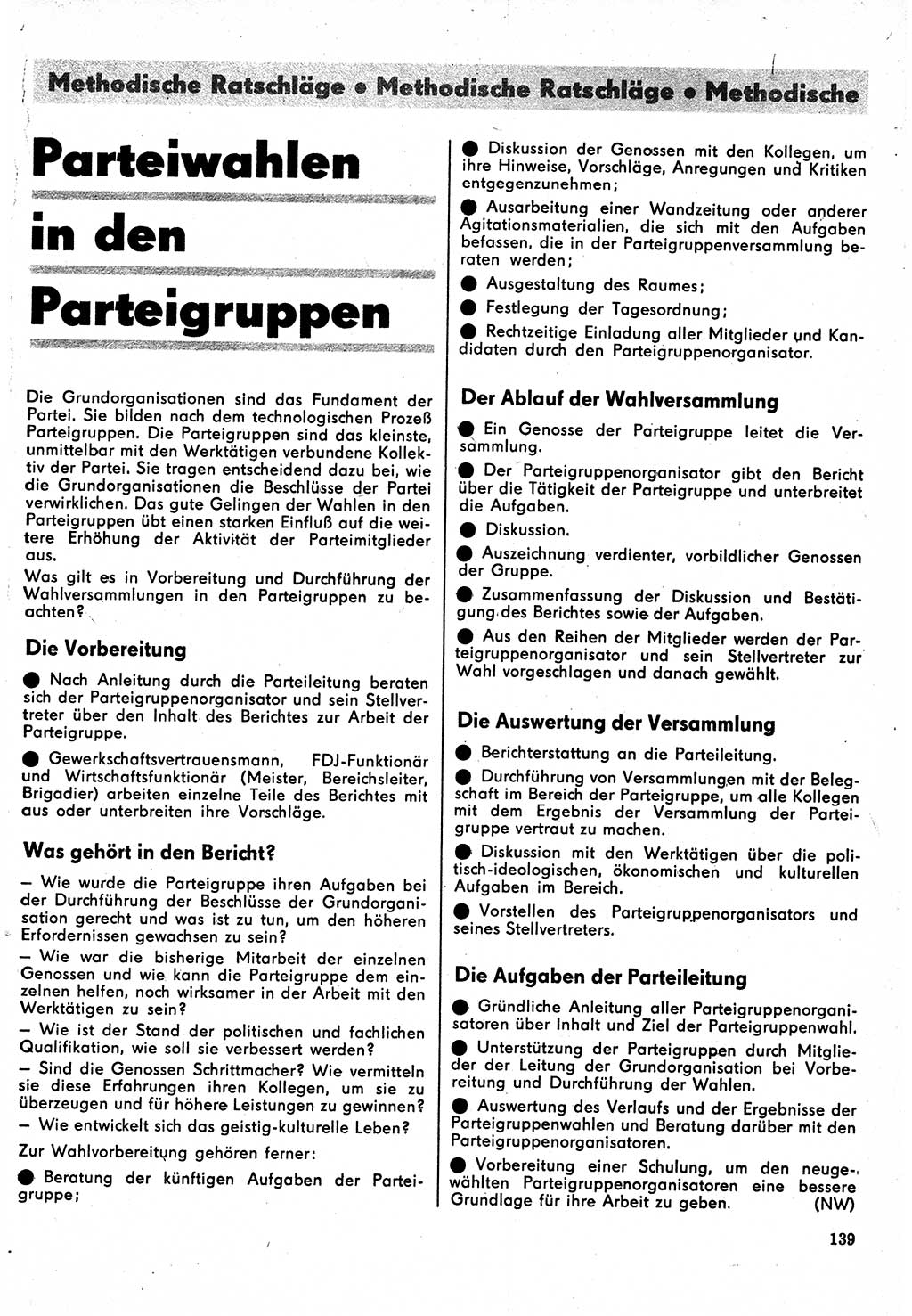 Neuer Weg (NW), Organ des Zentralkomitees (ZK) der SED (Sozialistische Einheitspartei Deutschlands) für Fragen des Parteilebens, 24. Jahrgang [Deutsche Demokratische Republik (DDR)] 1969, Seite 139 (NW ZK SED DDR 1969, S. 139)