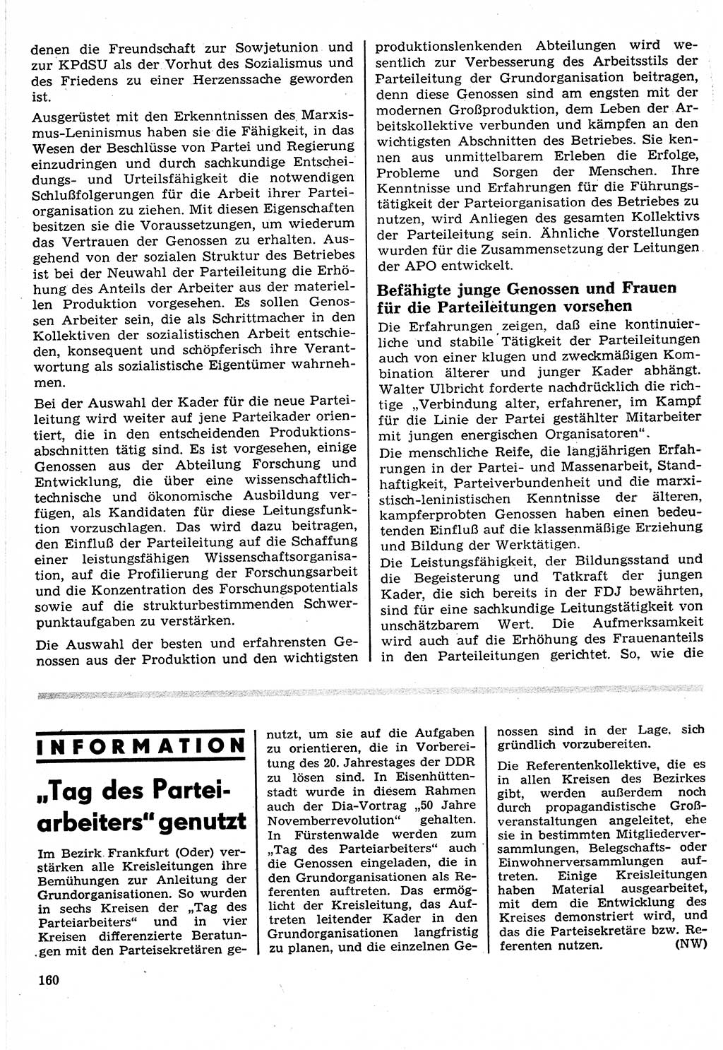 Neuer Weg (NW), Organ des Zentralkomitees (ZK) der SED (Sozialistische Einheitspartei Deutschlands) für Fragen des Parteilebens, 24. Jahrgang [Deutsche Demokratische Republik (DDR)] 1969, Seite 160 (NW ZK SED DDR 1969, S. 160)