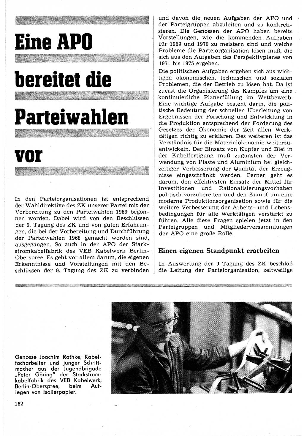 Neuer Weg (NW), Organ des Zentralkomitees (ZK) der SED (Sozialistische Einheitspartei Deutschlands) für Fragen des Parteilebens, 24. Jahrgang [Deutsche Demokratische Republik (DDR)] 1969, Seite 162 (NW ZK SED DDR 1969, S. 162)