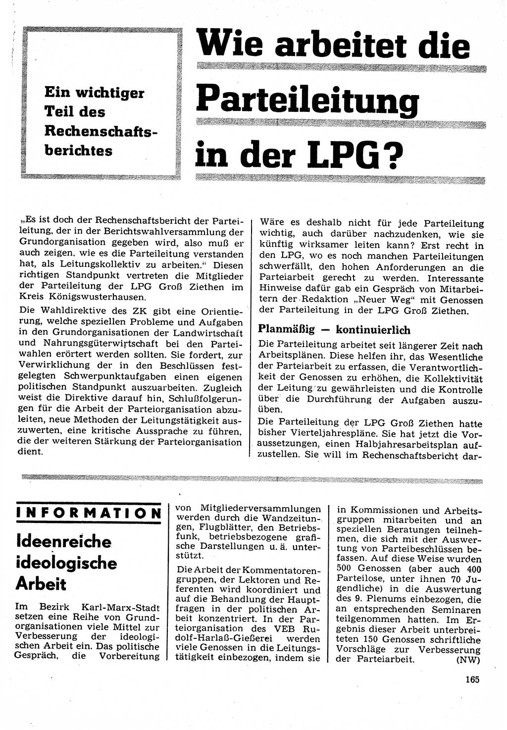 Neuer Weg (NW), Organ des Zentralkomitees (ZK) der SED (Sozialistische Einheitspartei Deutschlands) für Fragen des Parteilebens, 24. Jahrgang [Deutsche Demokratische Republik (DDR)] 1969, Seite 165 (NW ZK SED DDR 1969, S. 165)