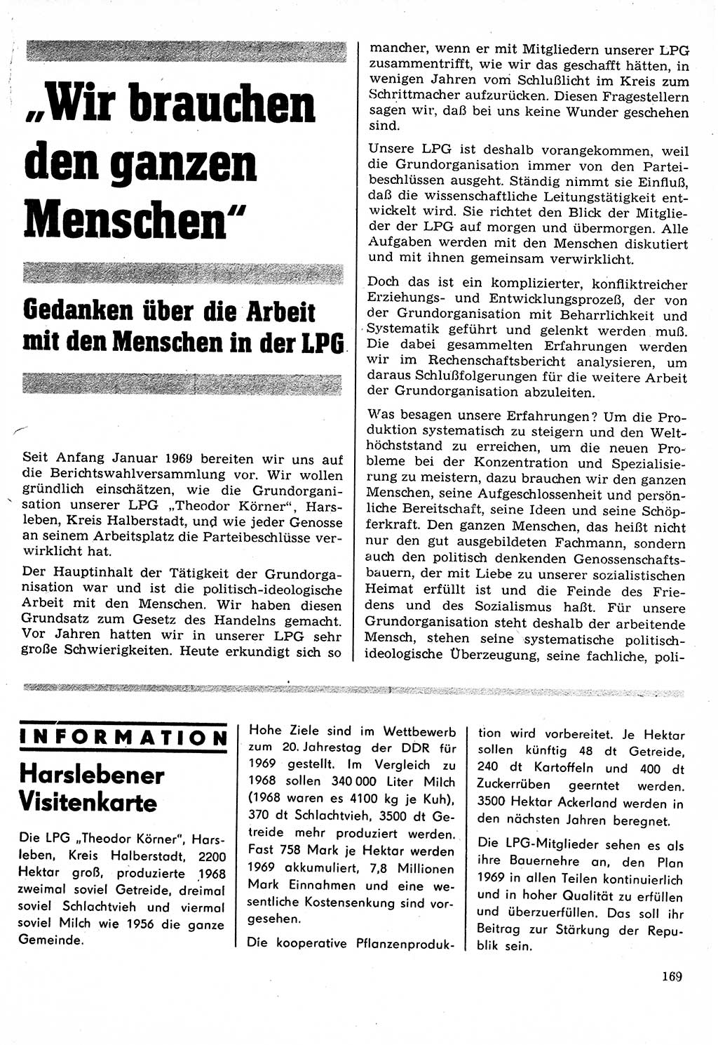 Neuer Weg (NW), Organ des Zentralkomitees (ZK) der SED (Sozialistische Einheitspartei Deutschlands) für Fragen des Parteilebens, 24. Jahrgang [Deutsche Demokratische Republik (DDR)] 1969, Seite 169 (NW ZK SED DDR 1969, S. 169)