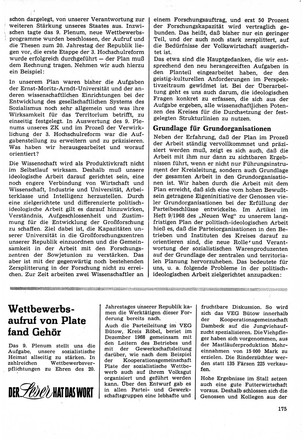 Neuer Weg (NW), Organ des Zentralkomitees (ZK) der SED (Sozialistische Einheitspartei Deutschlands) für Fragen des Parteilebens, 24. Jahrgang [Deutsche Demokratische Republik (DDR)] 1969, Seite 175 (NW ZK SED DDR 1969, S. 175)