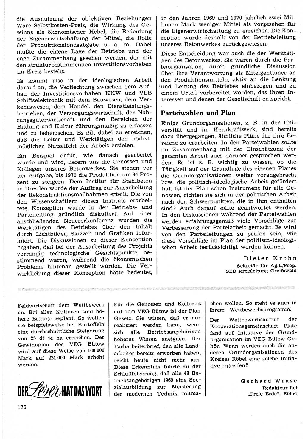 Neuer Weg (NW), Organ des Zentralkomitees (ZK) der SED (Sozialistische Einheitspartei Deutschlands) für Fragen des Parteilebens, 24. Jahrgang [Deutsche Demokratische Republik (DDR)] 1969, Seite 176 (NW ZK SED DDR 1969, S. 176)