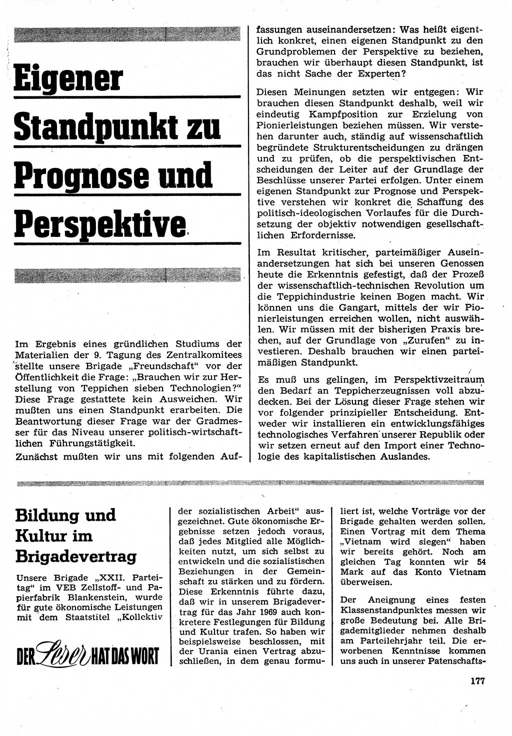Neuer Weg (NW), Organ des Zentralkomitees (ZK) der SED (Sozialistische Einheitspartei Deutschlands) für Fragen des Parteilebens, 24. Jahrgang [Deutsche Demokratische Republik (DDR)] 1969, Seite 177 (NW ZK SED DDR 1969, S. 177)