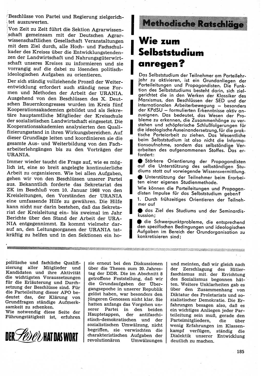 Neuer Weg (NW), Organ des Zentralkomitees (ZK) der SED (Sozialistische Einheitspartei Deutschlands) für Fragen des Parteilebens, 24. Jahrgang [Deutsche Demokratische Republik (DDR)] 1969, Seite 185 (NW ZK SED DDR 1969, S. 185)