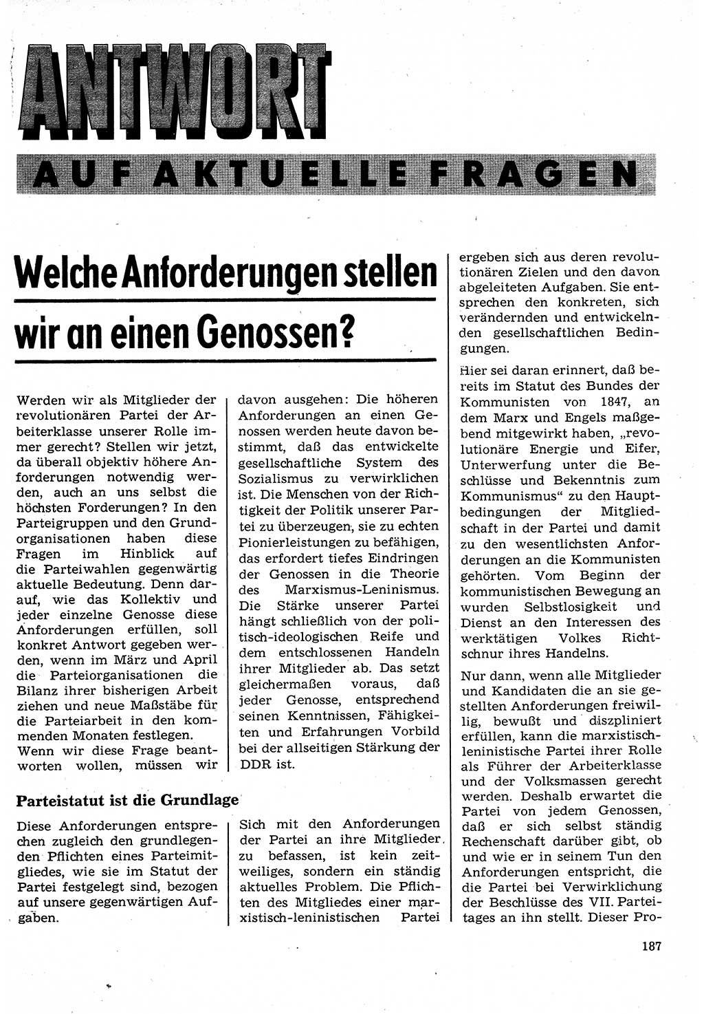 Neuer Weg (NW), Organ des Zentralkomitees (ZK) der SED (Sozialistische Einheitspartei Deutschlands) für Fragen des Parteilebens, 24. Jahrgang [Deutsche Demokratische Republik (DDR)] 1969, Seite 187 (NW ZK SED DDR 1969, S. 187)