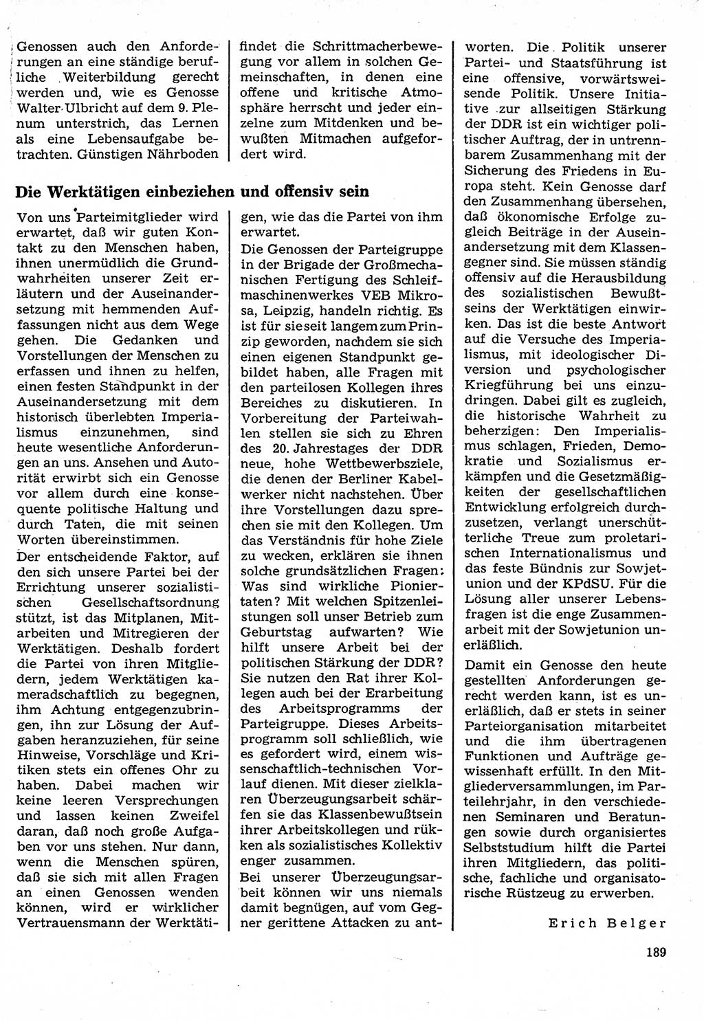 Neuer Weg (NW), Organ des Zentralkomitees (ZK) der SED (Sozialistische Einheitspartei Deutschlands) für Fragen des Parteilebens, 24. Jahrgang [Deutsche Demokratische Republik (DDR)] 1969, Seite 189 (NW ZK SED DDR 1969, S. 189)