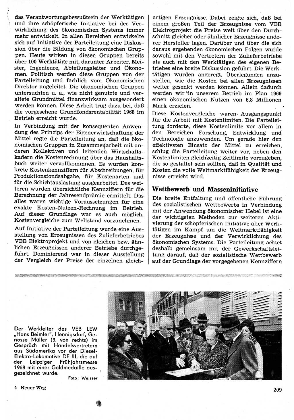 Neuer Weg (NW), Organ des Zentralkomitees (ZK) der SED (Sozialistische Einheitspartei Deutschlands) für Fragen des Parteilebens, 24. Jahrgang [Deutsche Demokratische Republik (DDR)] 1969, Seite 209 (NW ZK SED DDR 1969, S. 209)