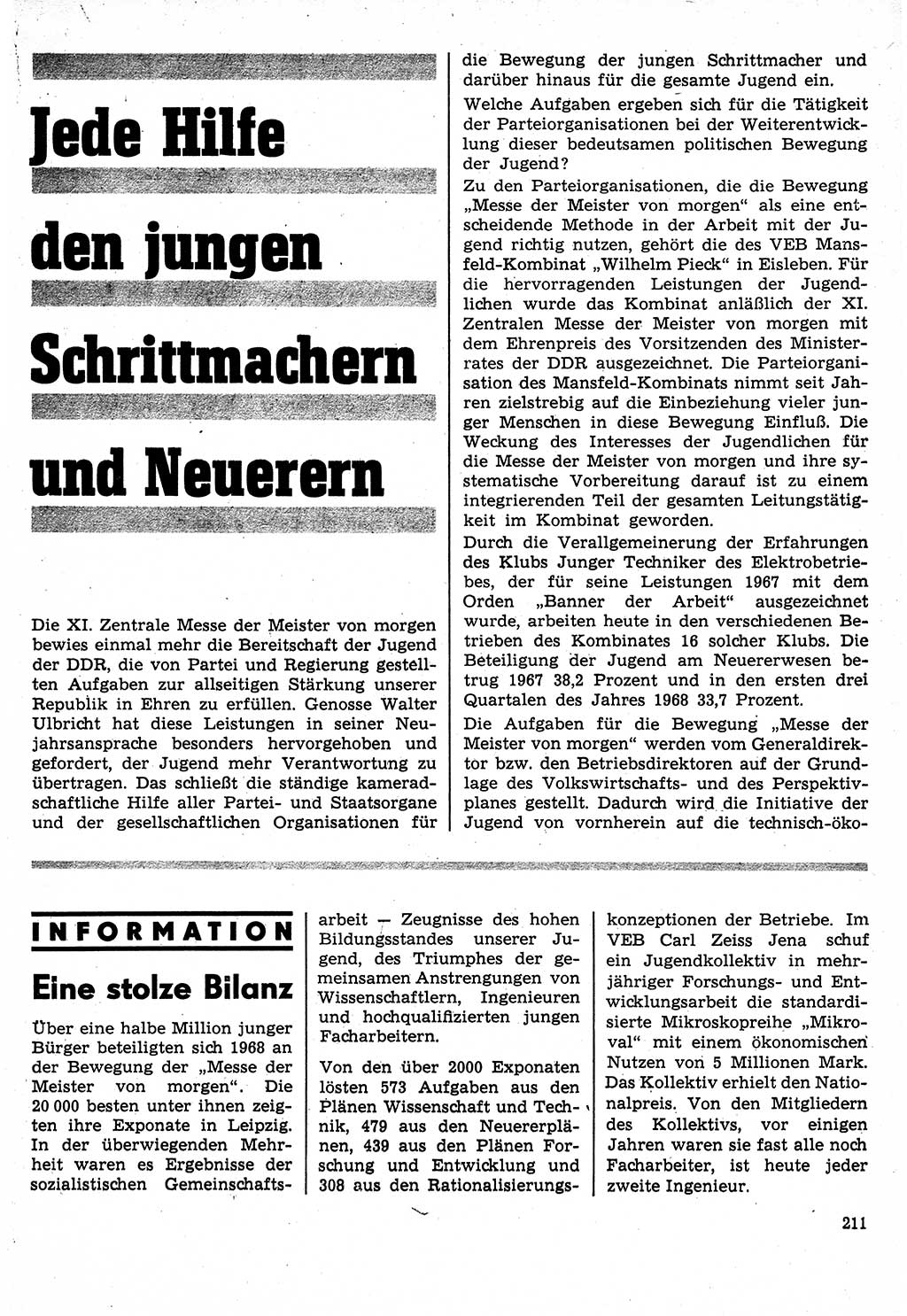 Neuer Weg (NW), Organ des Zentralkomitees (ZK) der SED (Sozialistische Einheitspartei Deutschlands) für Fragen des Parteilebens, 24. Jahrgang [Deutsche Demokratische Republik (DDR)] 1969, Seite 211 (NW ZK SED DDR 1969, S. 211)
