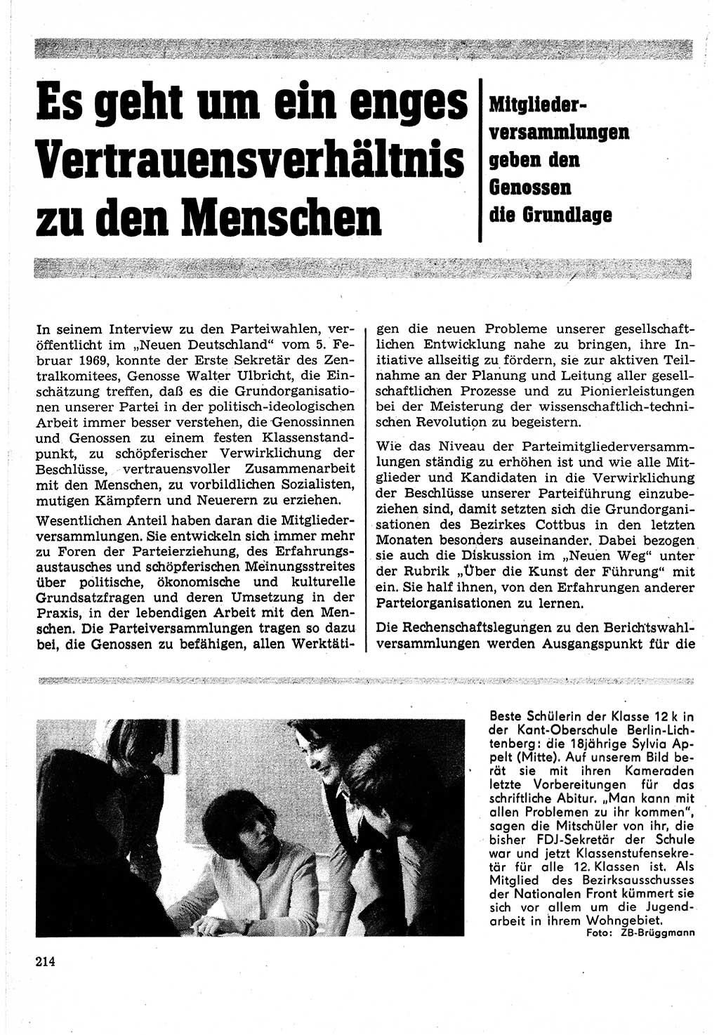 Neuer Weg (NW), Organ des Zentralkomitees (ZK) der SED (Sozialistische Einheitspartei Deutschlands) für Fragen des Parteilebens, 24. Jahrgang [Deutsche Demokratische Republik (DDR)] 1969, Seite 214 (NW ZK SED DDR 1969, S. 214)