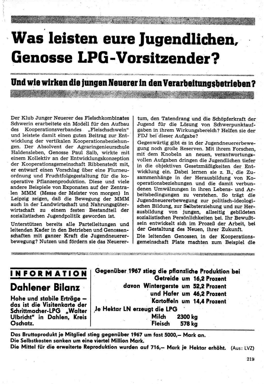 Neuer Weg (NW), Organ des Zentralkomitees (ZK) der SED (Sozialistische Einheitspartei Deutschlands) für Fragen des Parteilebens, 24. Jahrgang [Deutsche Demokratische Republik (DDR)] 1969, Seite 219 (NW ZK SED DDR 1969, S. 219)